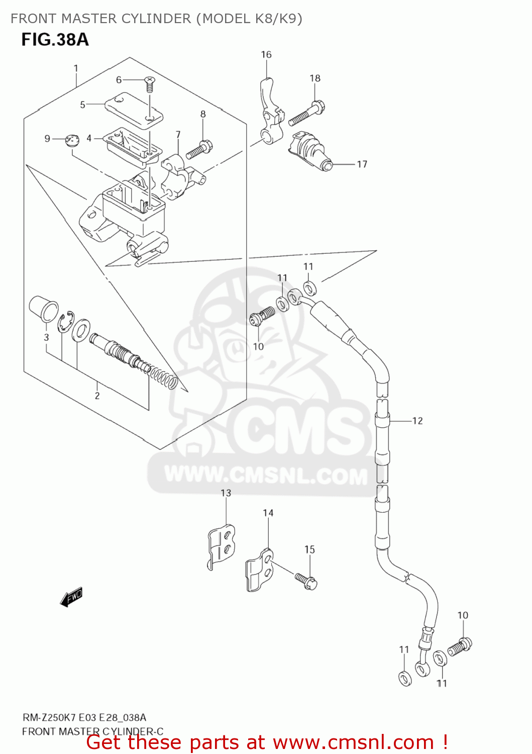 FRONT MASTER CYLINDER (MODEL K8/K9) RM-Z250 2009 (K9) USA (E03) RMZ250 RM Z250