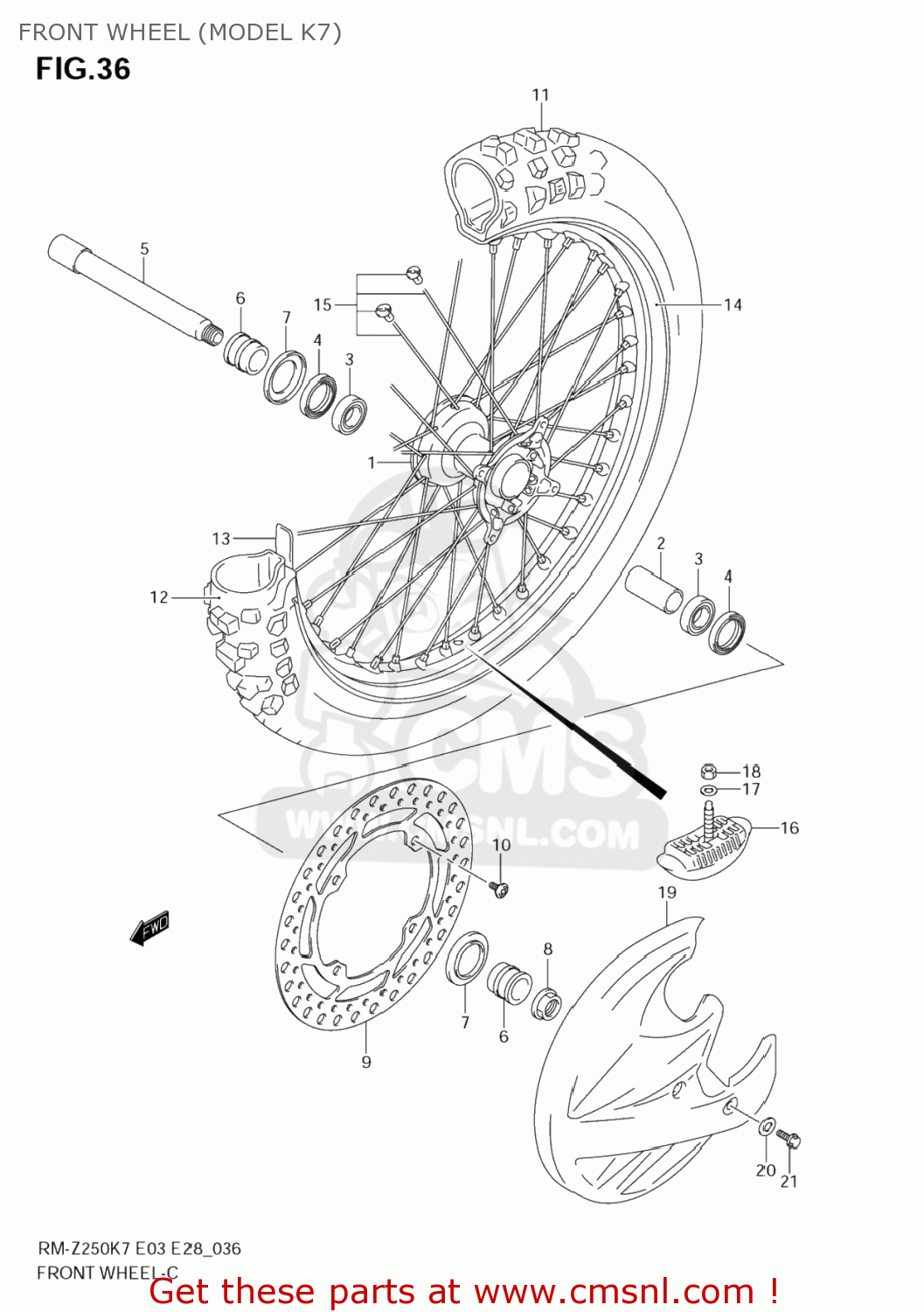 FRONT WHEEL (MODEL K7) RM-Z250 2009 (K9) USA (E03) RMZ250 RM Z250