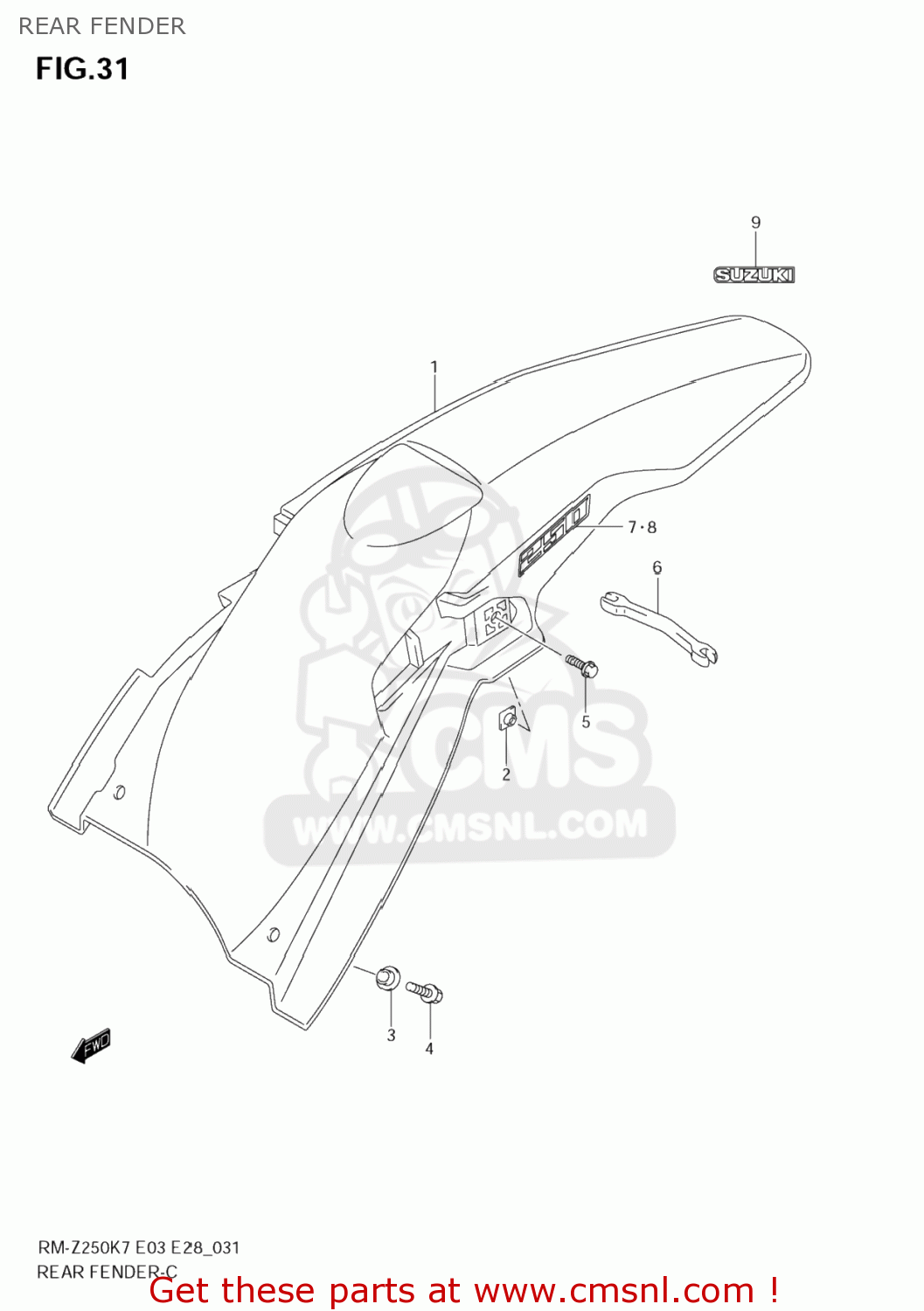 REAR FENDER RM-Z250 2009 (K9) USA (E03) RMZ250 RM Z250
