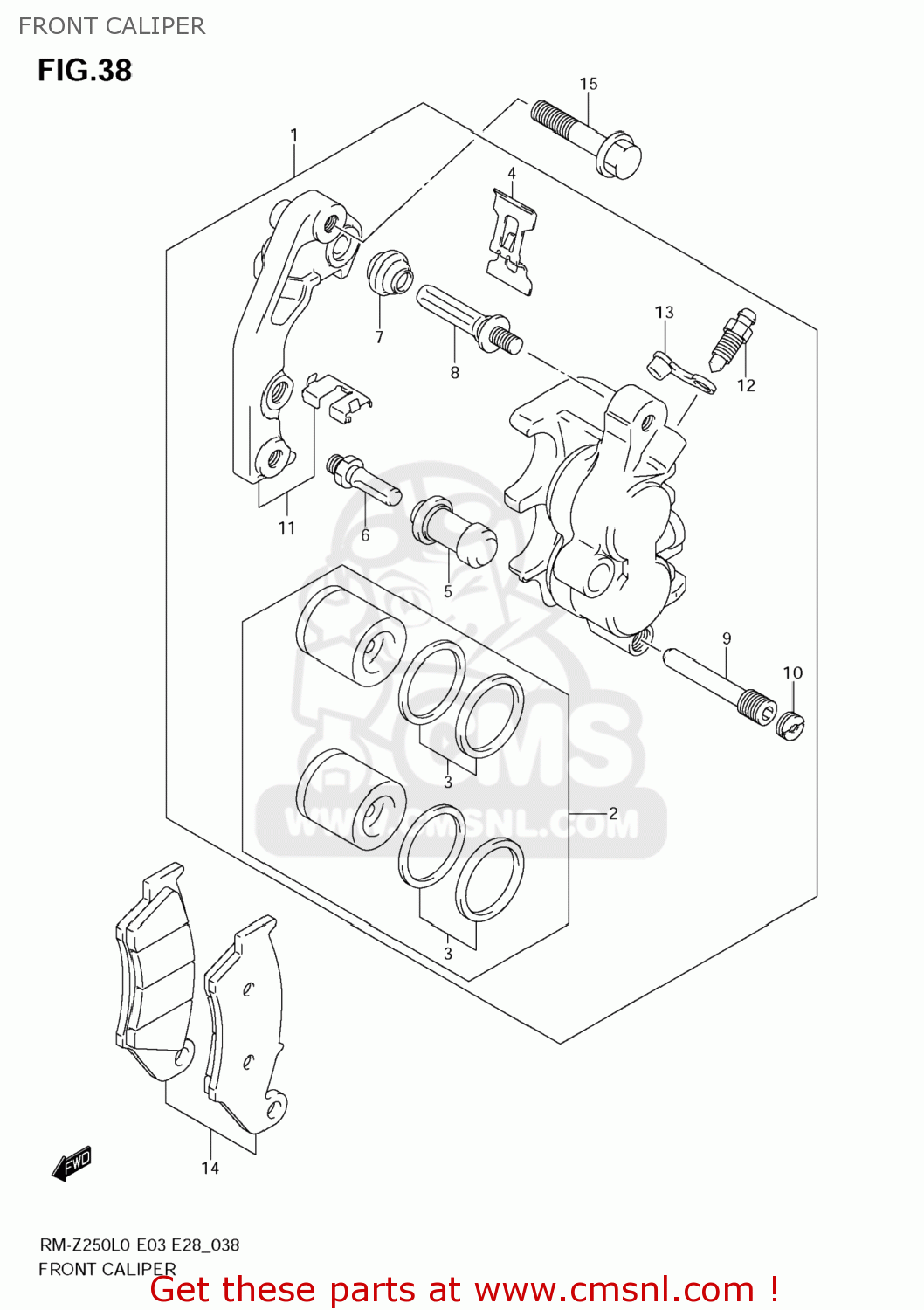 FRONT CALIPER RM-Z250 2010 (L0) USA (E03) RMZ250 RM Z250
