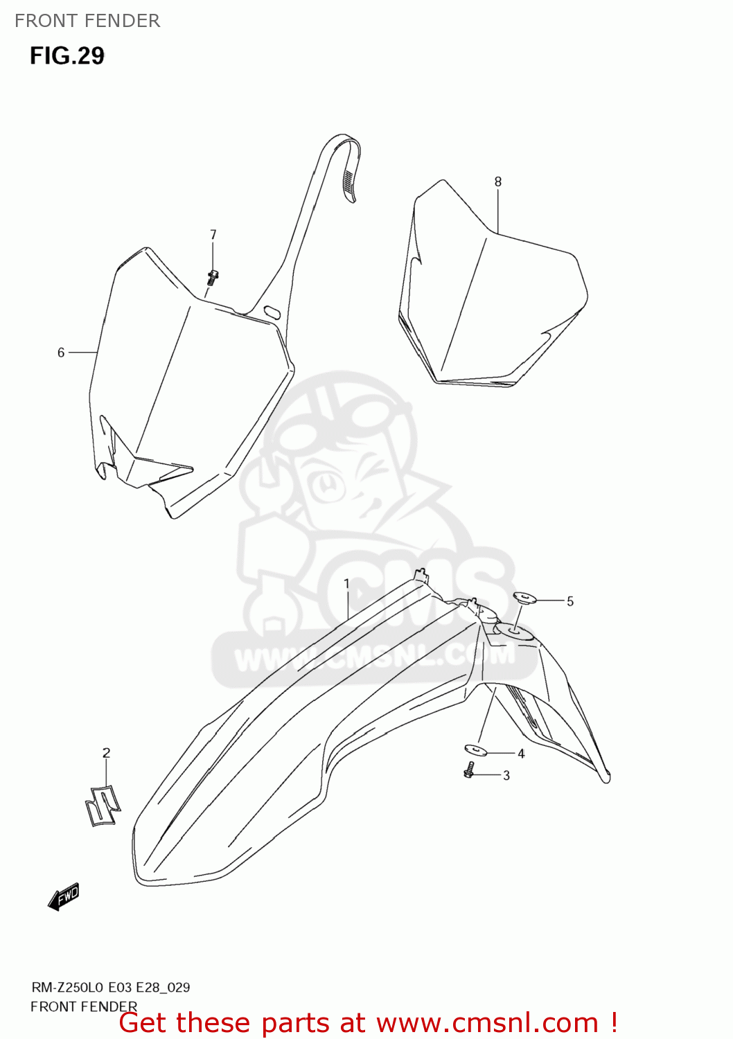 FRONT FENDER RM-Z250 2010 (L0) USA (E03) RMZ250 RM Z250
