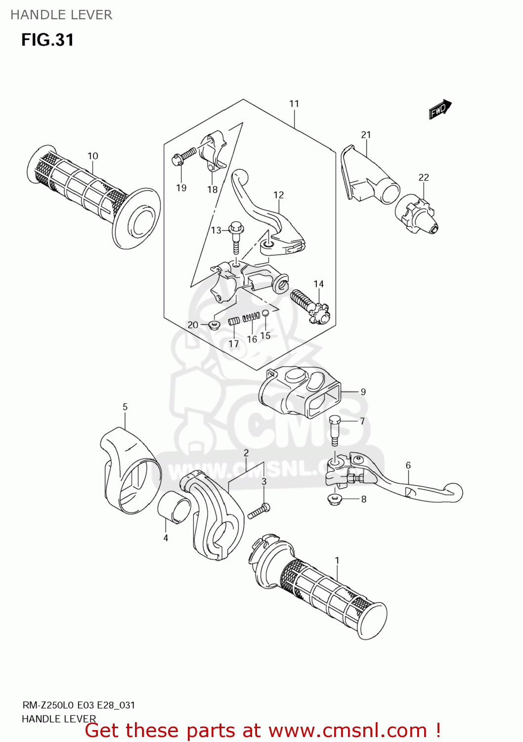 HANDLE LEVER RM-Z250 2010 (L0) USA (E03) RMZ250 RM Z250