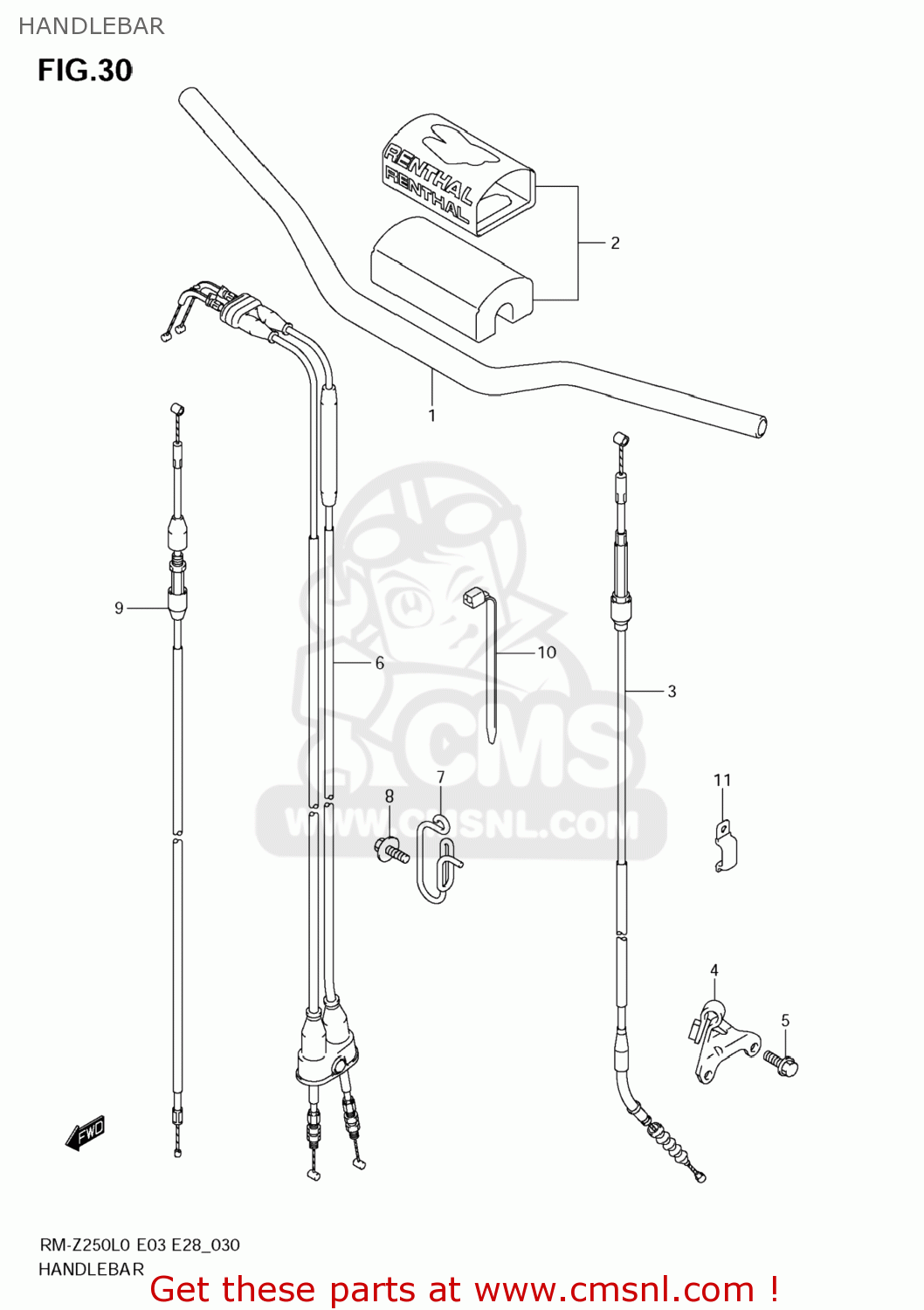HANDLEBAR RM-Z250 2010 (L0) USA (E03) RMZ250 RM Z250