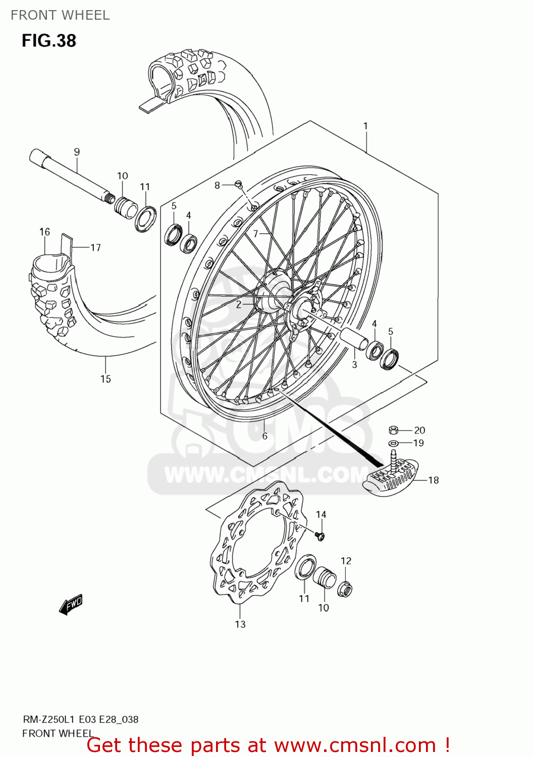 FRONT WHEEL RM-Z250 2011 (L1) USA (E03) RMZ250 RM Z250