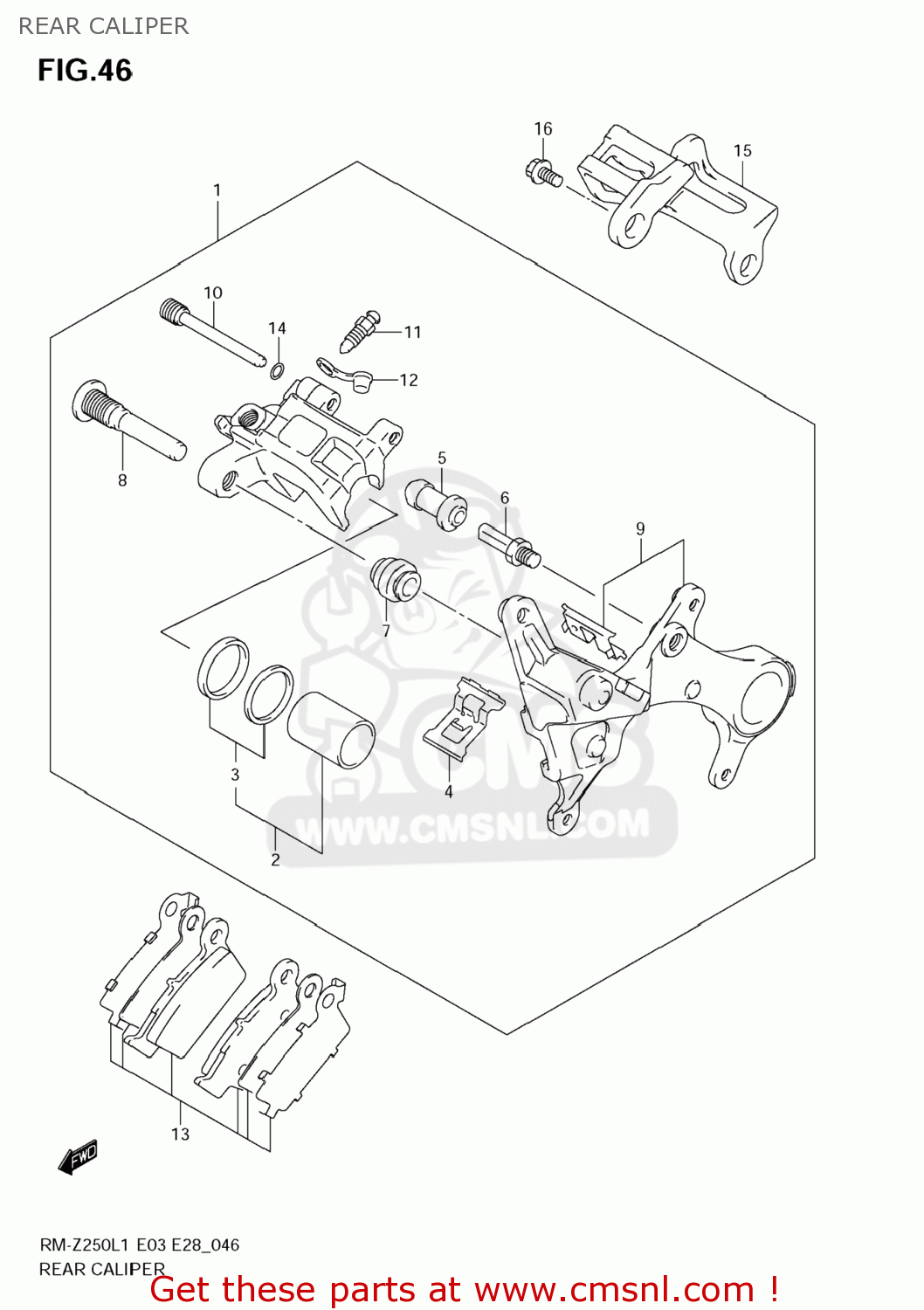 REAR CALIPER RM-Z250 2011 (L1) USA (E03) RMZ250 RM Z250