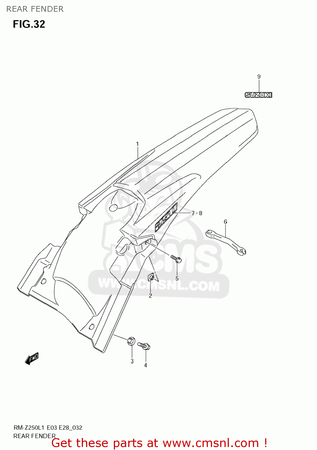 REAR FENDER RM-Z250 2011 (L1) USA (E03) RMZ250 RM Z250