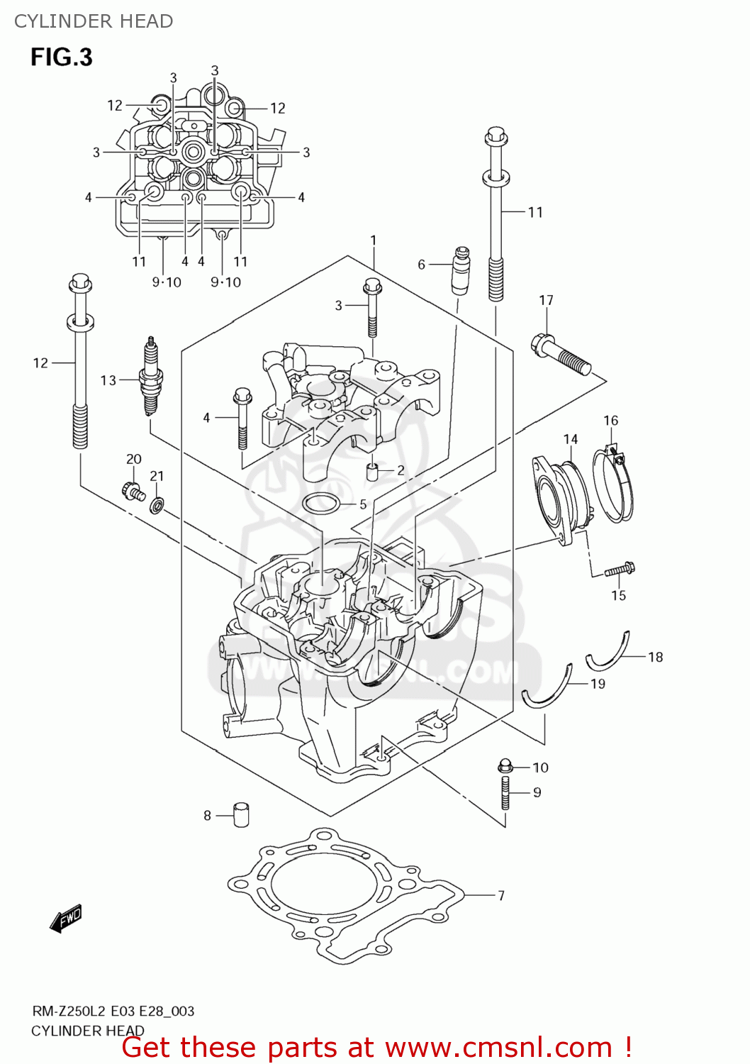 CYLINDER HEAD RM-Z250 2012 (L2) USA (E03) RMZ250 RM Z250