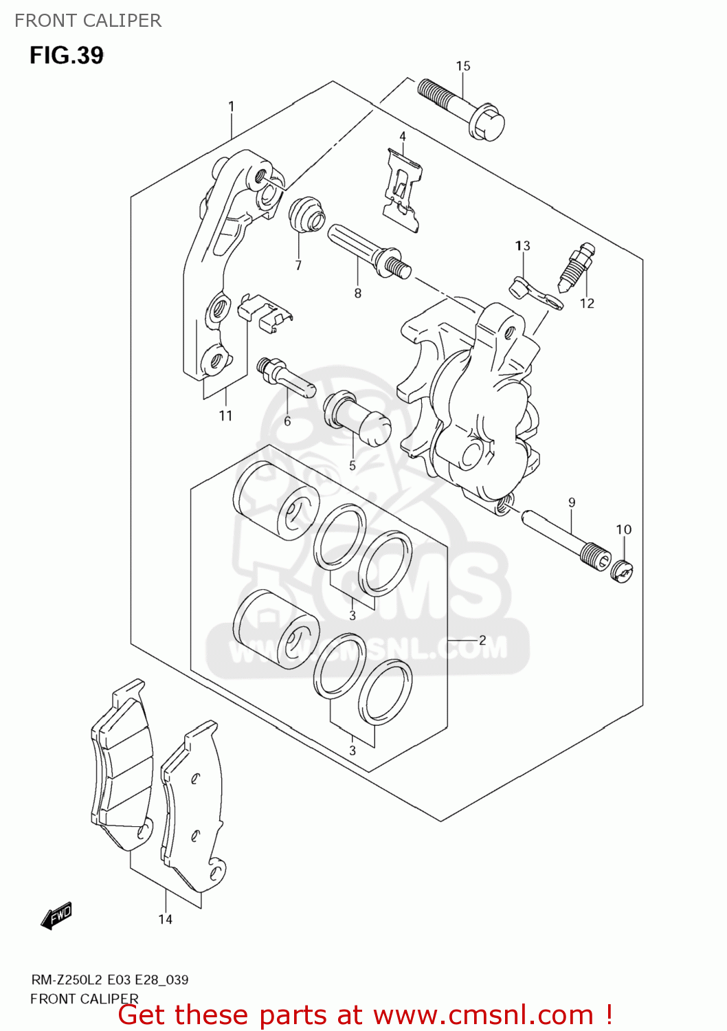 FRONT CALIPER RM-Z250 2012 (L2) USA (E03) RMZ250 RM Z250
