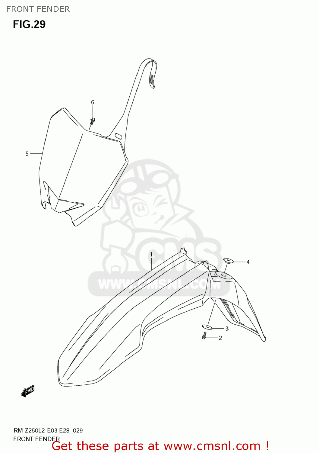 FRONT FENDER RM-Z250 2012 (L2) USA (E03) RMZ250 RM Z250