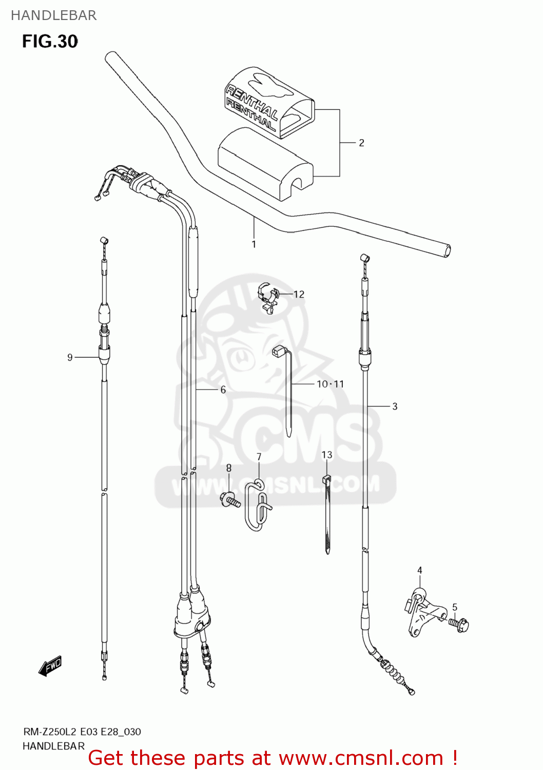 HANDLEBAR RM-Z250 2012 (L2) USA (E03) RMZ250 RM Z250