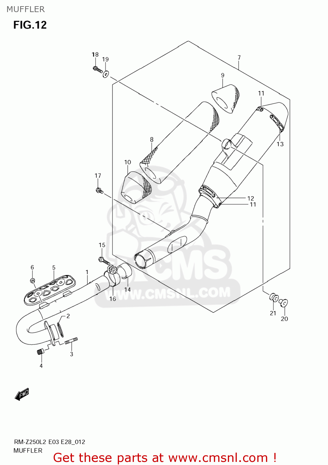 MUFFLER RM-Z250 2012 (L2) USA (E03) RMZ250 RM Z250