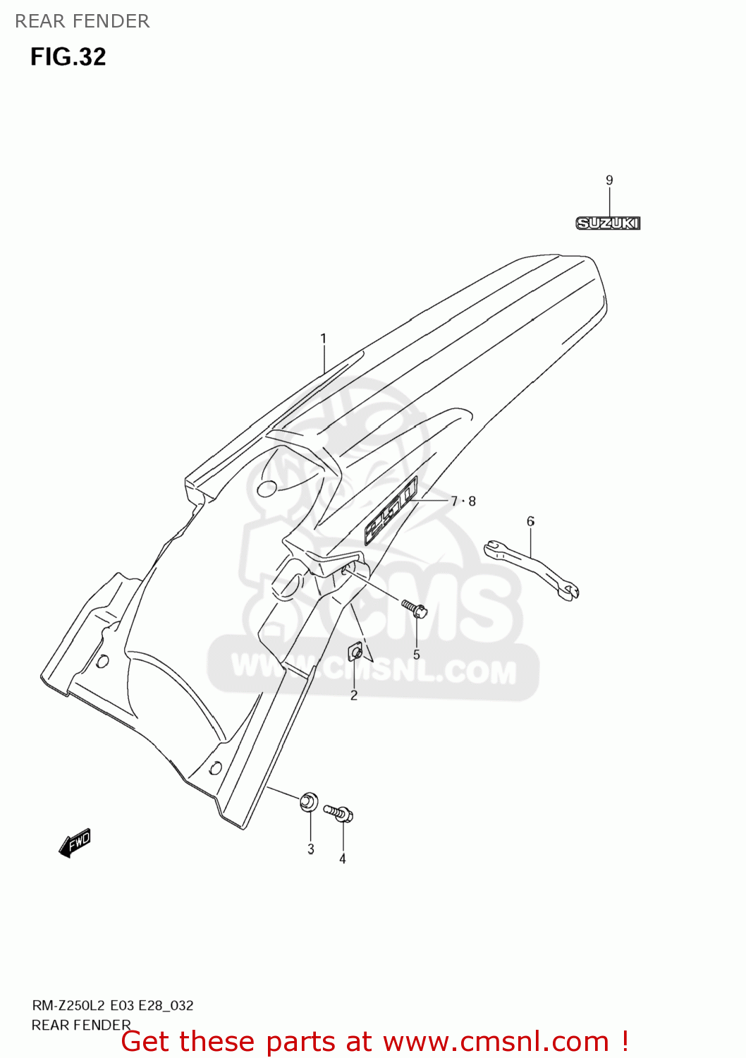REAR FENDER RM-Z250 2012 (L2) USA (E03) RMZ250 RM Z250
