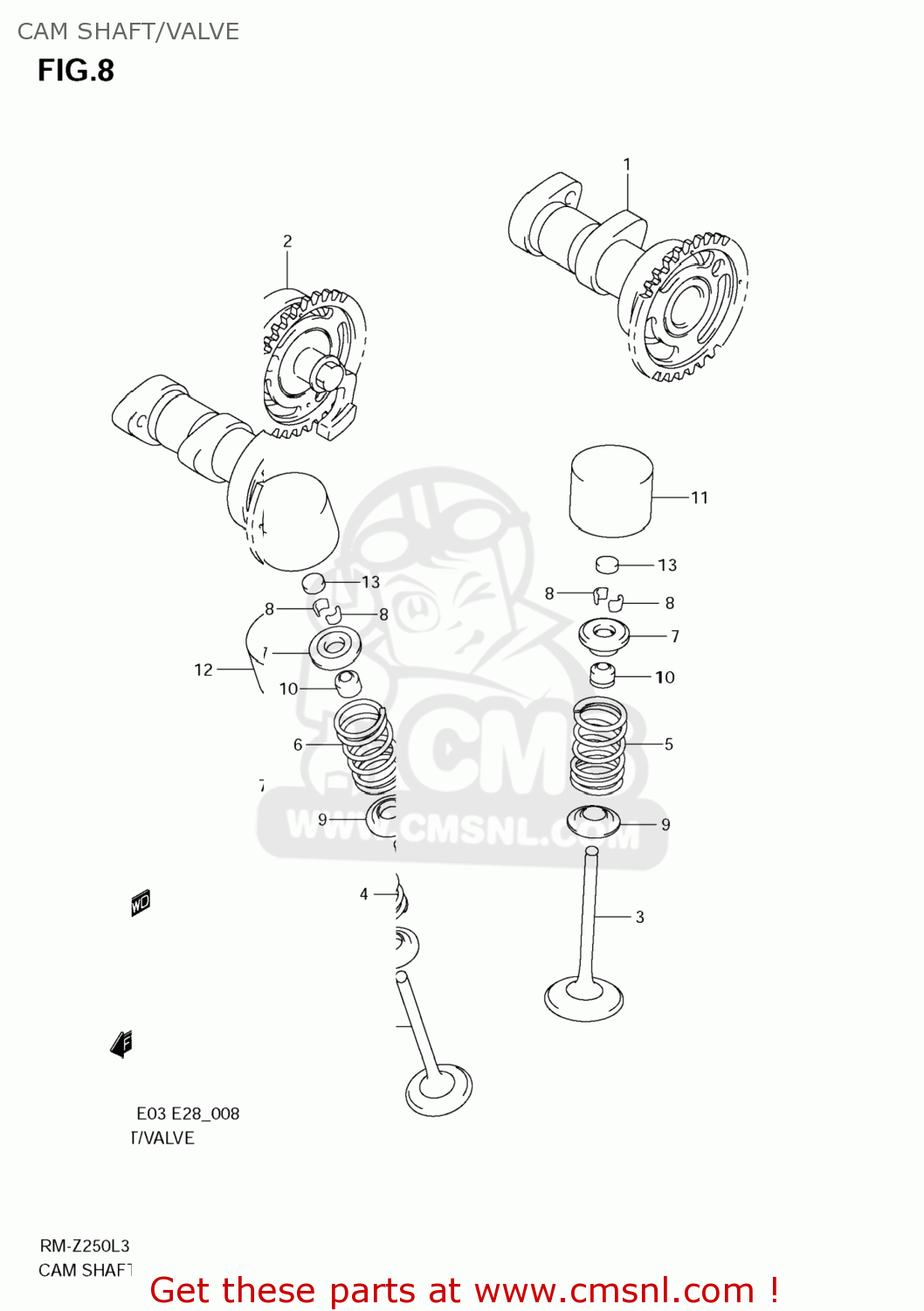 CAM SHAFT/VALVE RM-Z250 2013 (L3) USA (E03) RMZ250 RM Z250