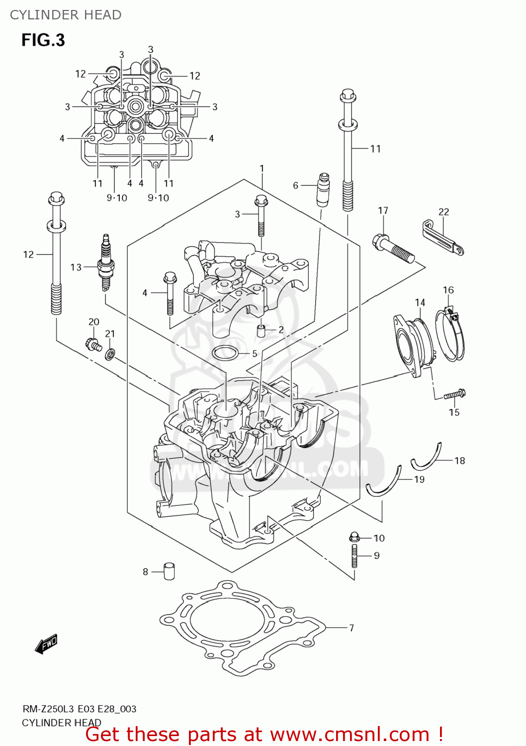 CYLINDER HEAD RM-Z250 2013 (L3) USA (E03) RMZ250 RM Z250