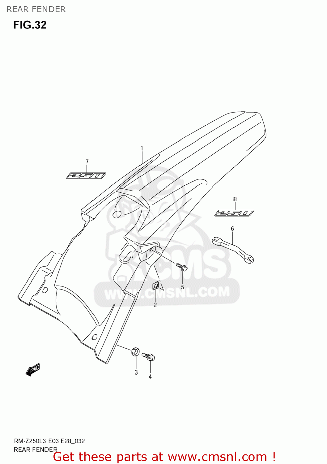 REAR FENDER RM-Z250 2013 (L3) USA (E03) RMZ250 RM Z250