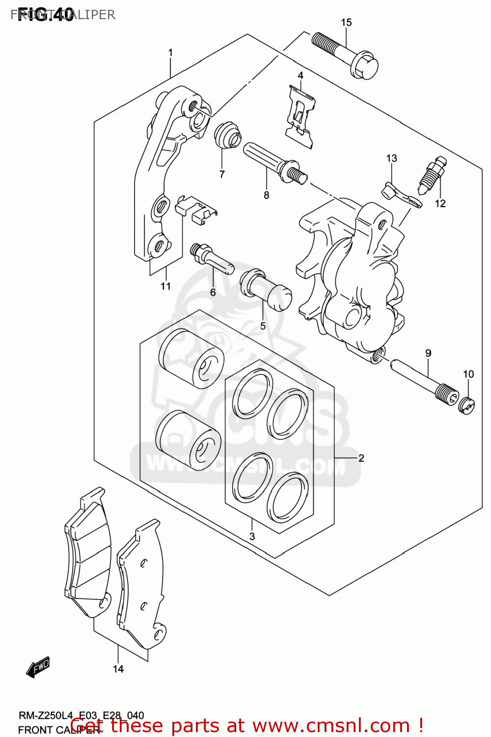 FRONT CALIPER RM-Z250 2014 (L4) USA (E03) RMZ250 RM Z250