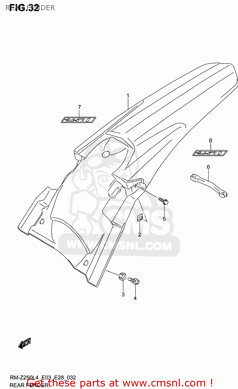 REAR FENDER RM-Z250 2014 (L4) USA (E03) RMZ250 RM Z250