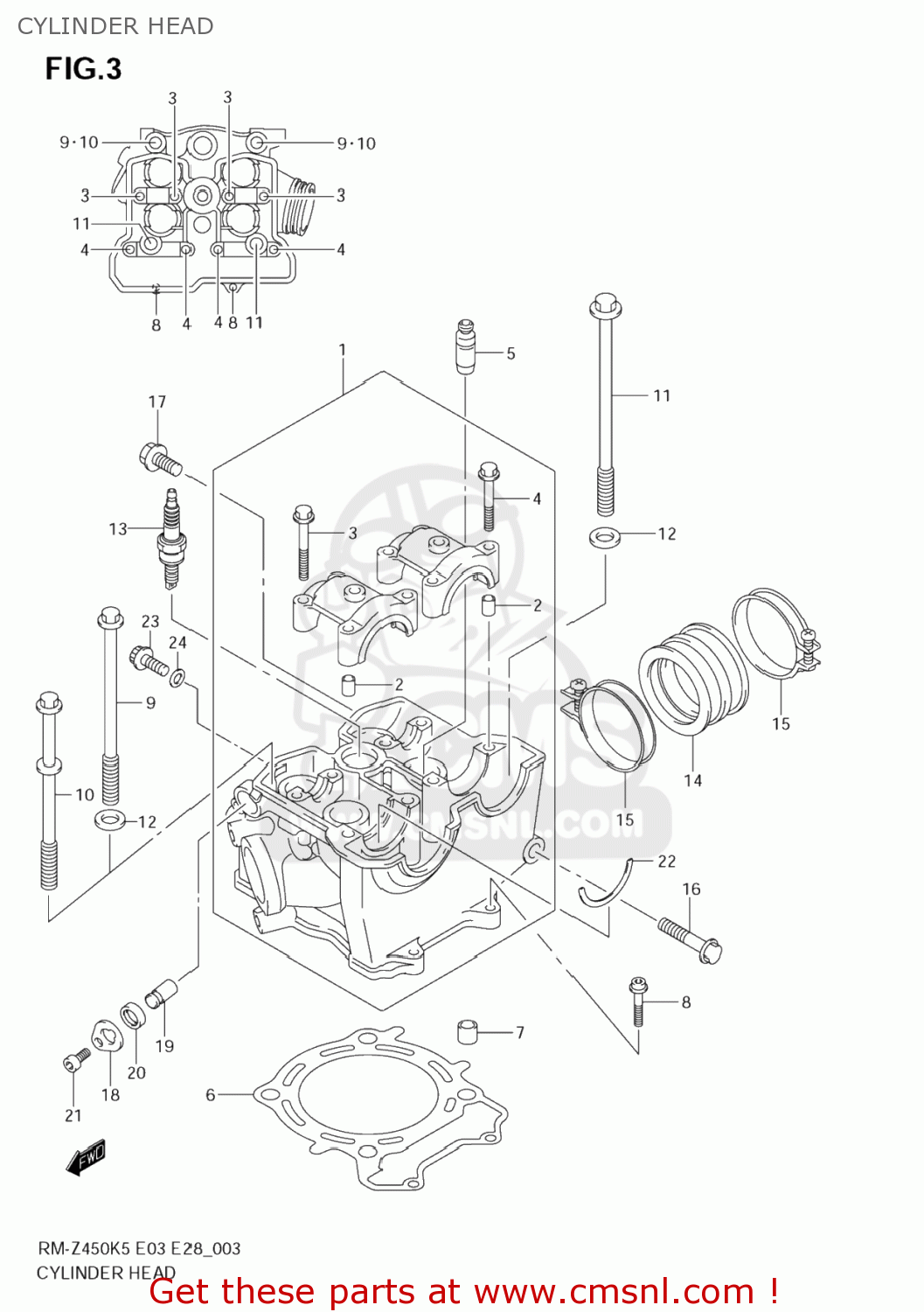 CYLINDER HEAD RM-Z450 2005 (K5) USA (E03) RMZ450 RM Z450