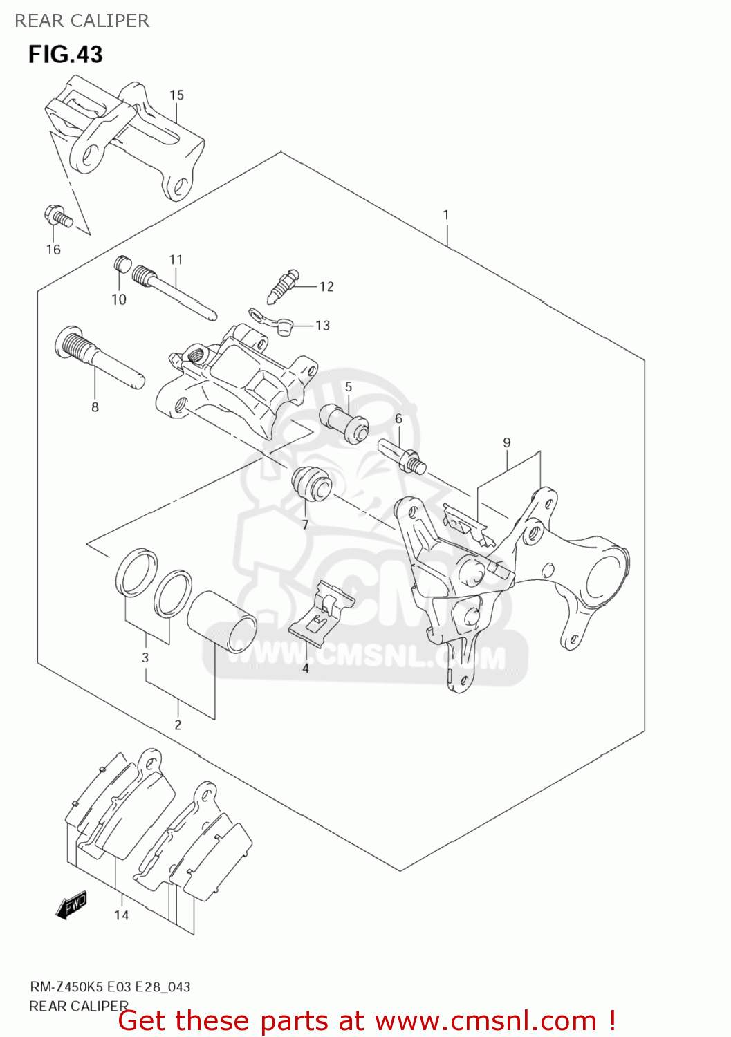 REAR CALIPER RM-Z450 2005 (K5) USA (E03) RMZ450 RM Z450