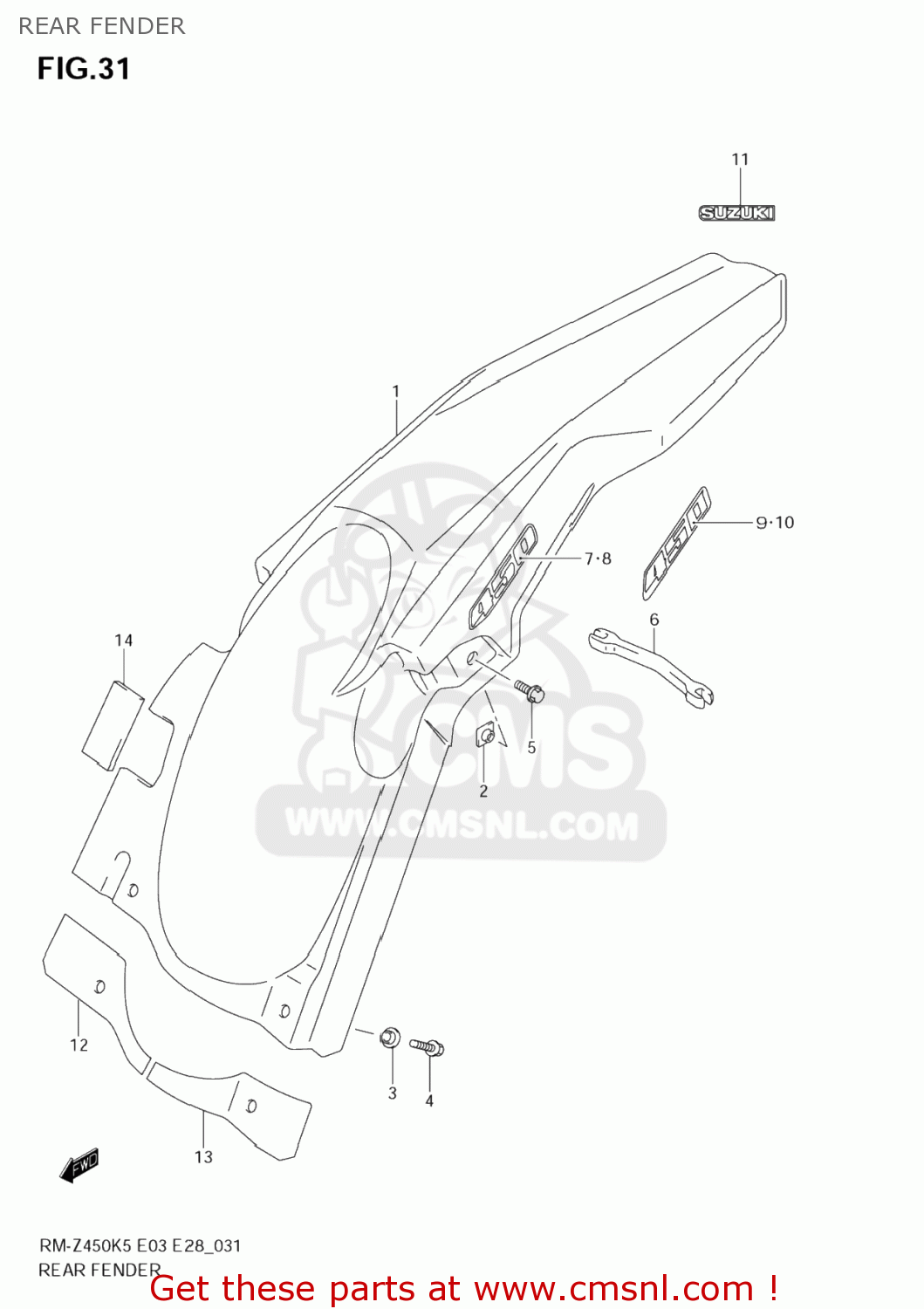 REAR FENDER RM-Z450 2006 (K6) USA (E03) RMZ450 RM Z450