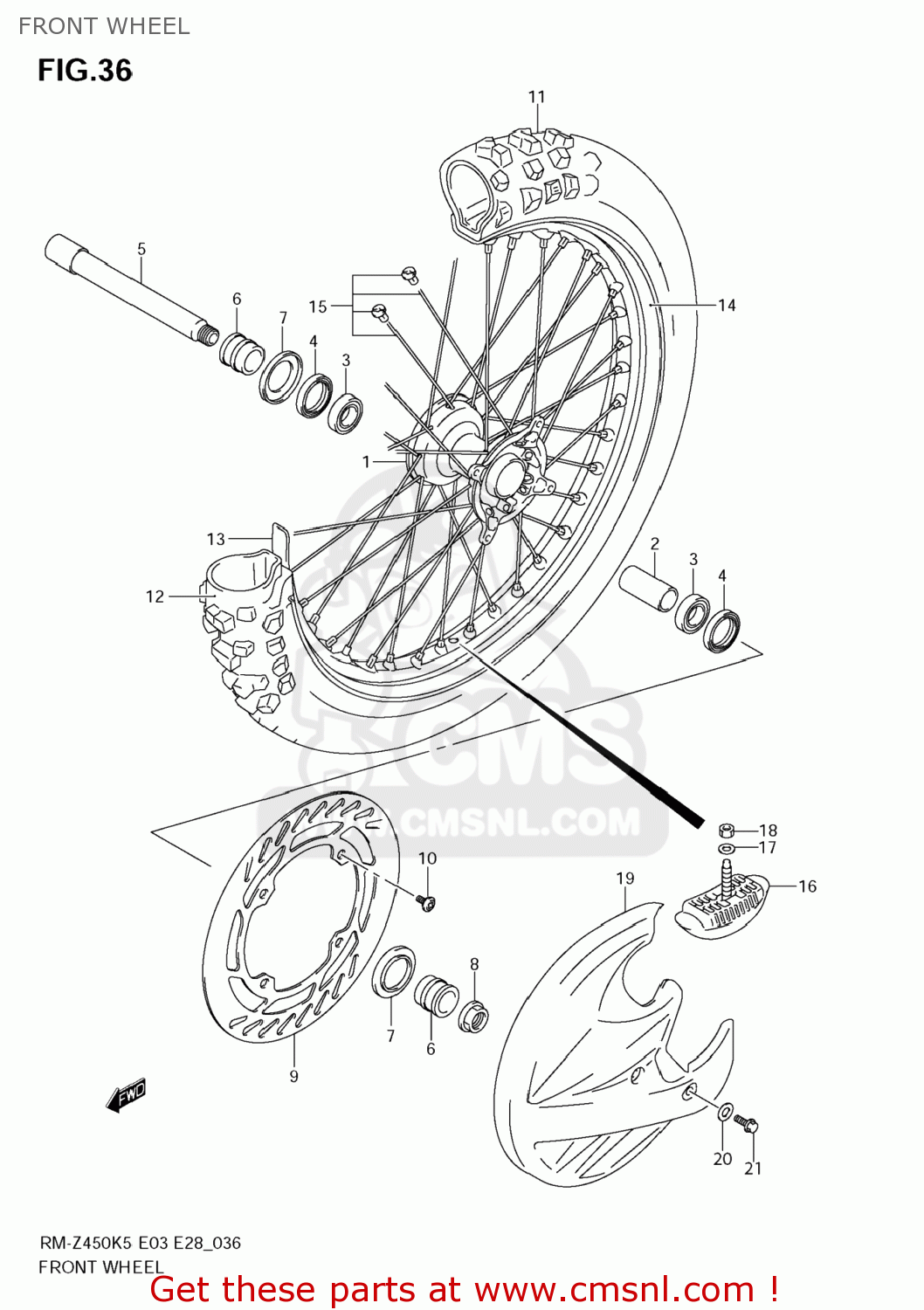 FRONT WHEEL RM-Z450 2007 (K7) USA (E03) RMZ450 RM Z450