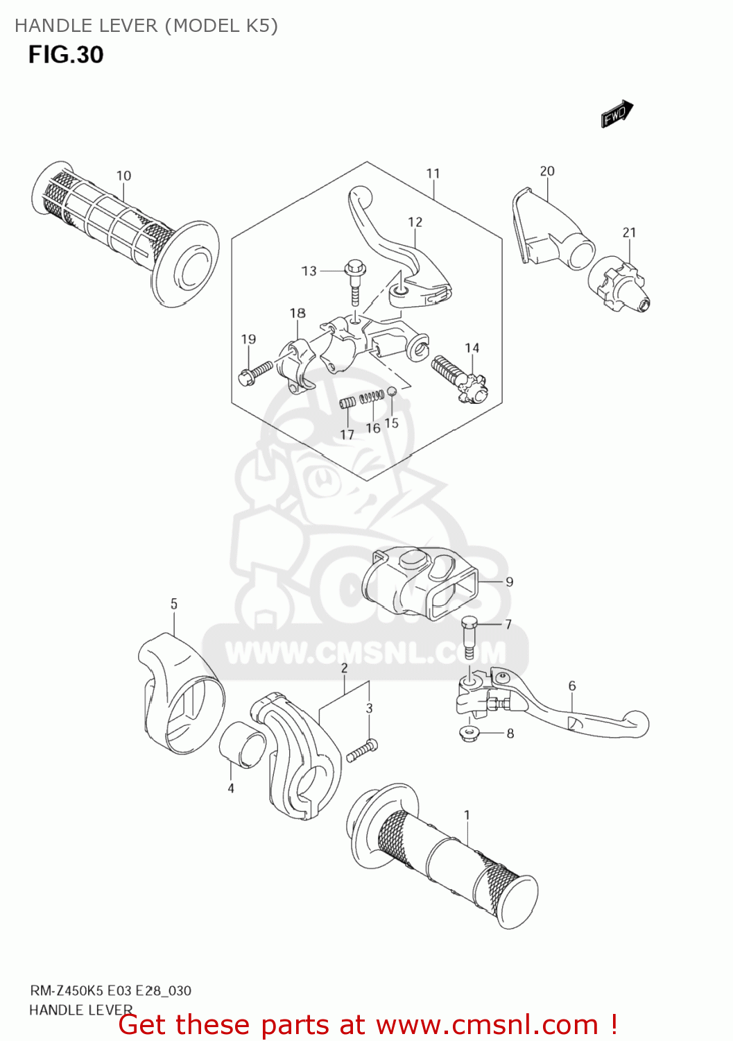 HANDLE LEVER (MODEL K5) RM-Z450 2007 (K7) USA (E03) RMZ450 RM Z450