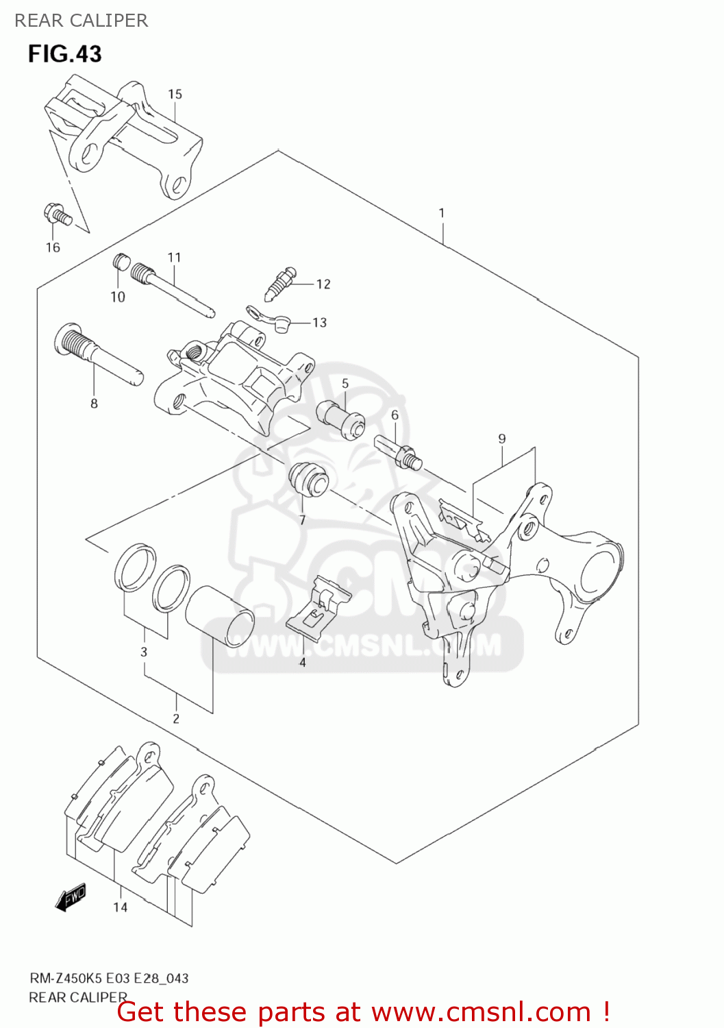 REAR CALIPER RM-Z450 2007 (K7) USA (E03) RMZ450 RM Z450