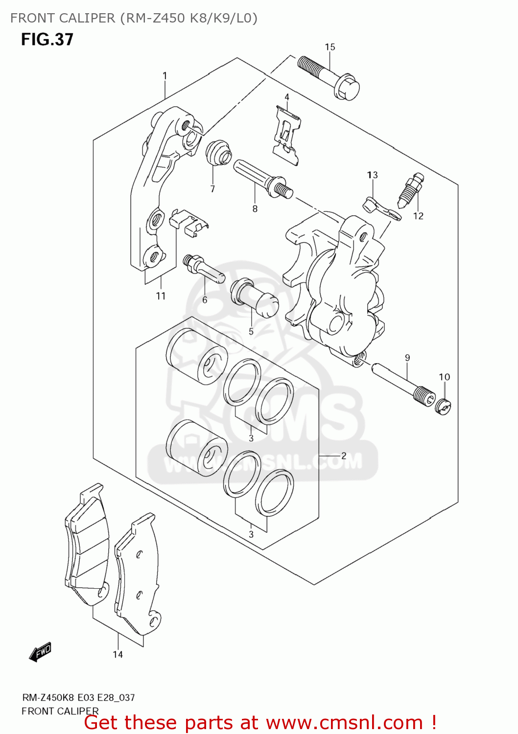FRONT CALIPER (RM-Z450 K8/K9/L0) RM-Z450 2008 (K8) USA (E03) RMZ450 RM Z450