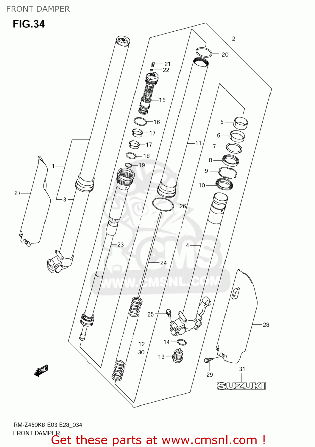 FRONT DAMPER RM-Z450 2008 (K8) USA (E03) RMZ450 RM Z450