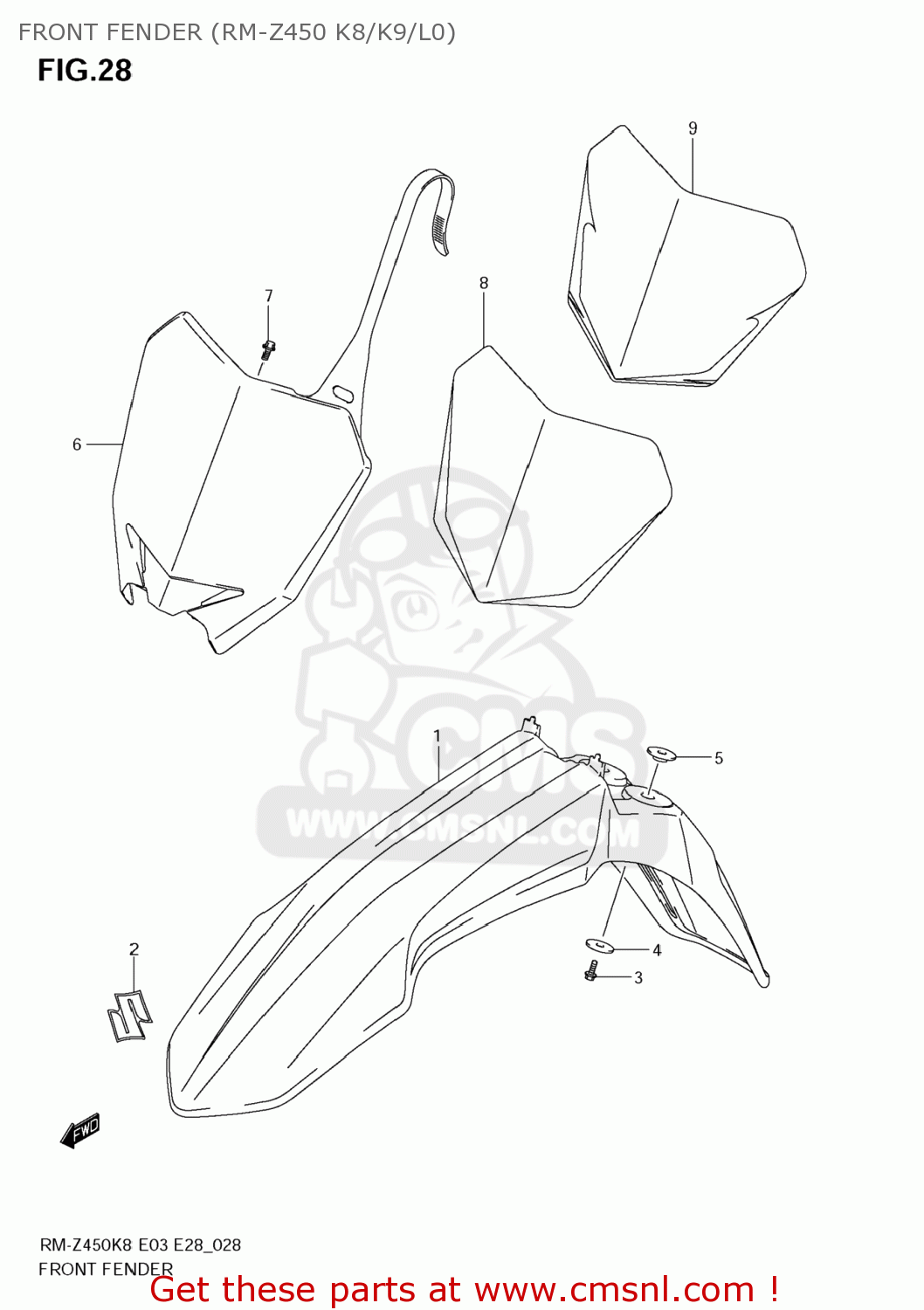 FRONT FENDER (RM-Z450 K8/K9/L0) RM-Z450 2008 (K8) USA (E03) RMZ450 RM Z450