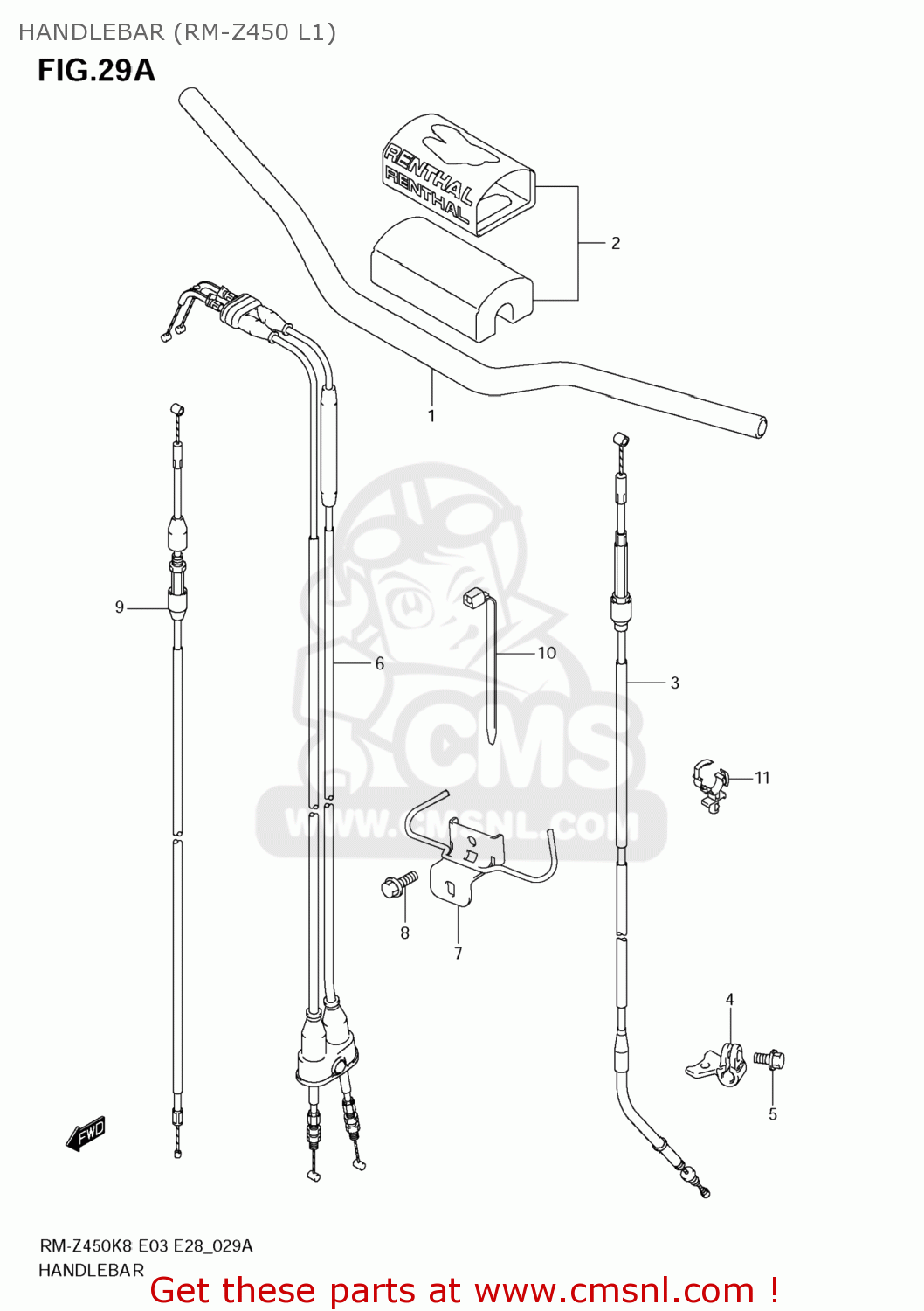 HANDLEBAR (RM-Z450 L1) RM-Z450 2008 (K8) USA (E03) RMZ450 RM Z450