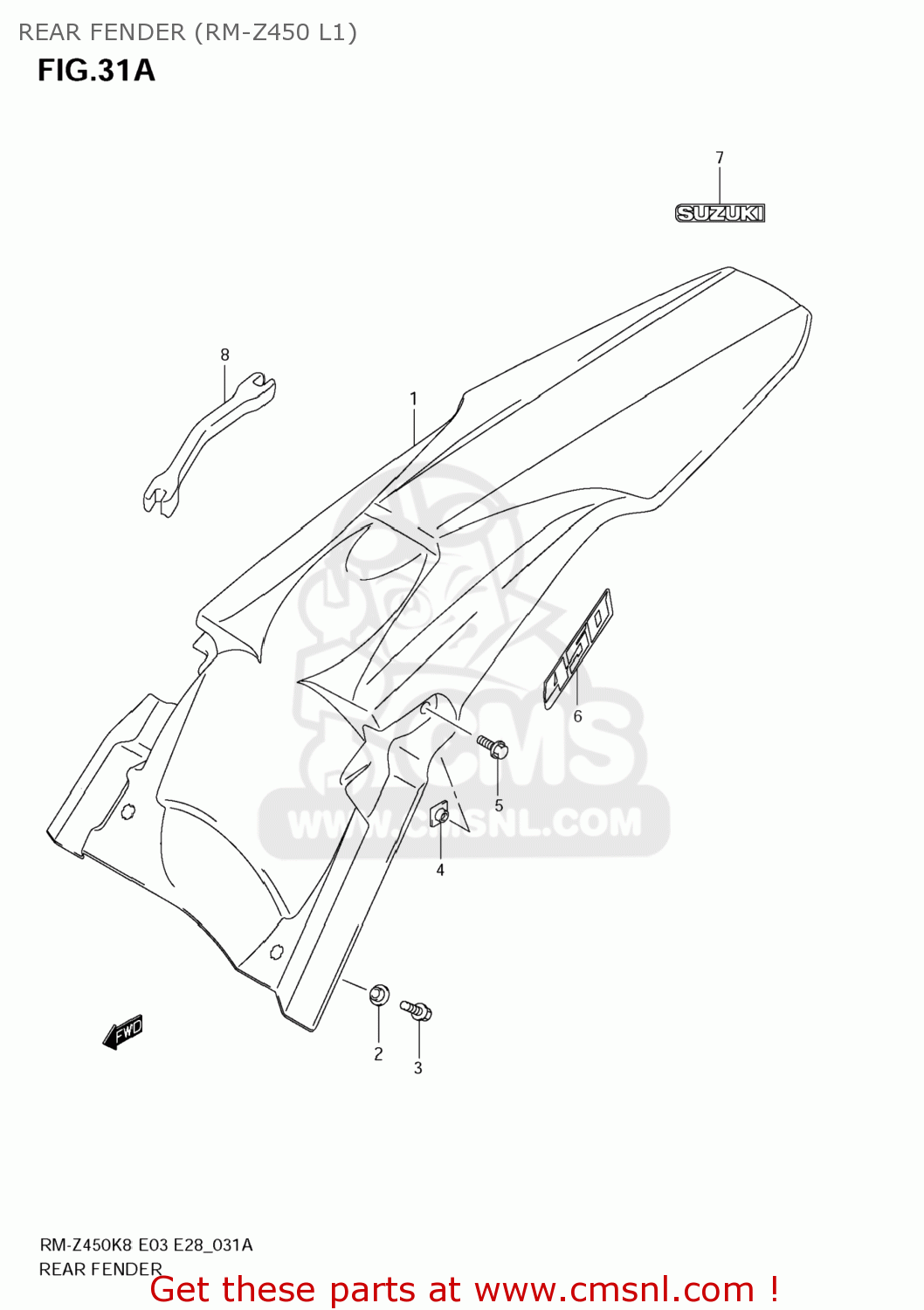REAR FENDER (RM-Z450 L1) RM-Z450 2008 (K8) USA (E03) RMZ450 RM Z450