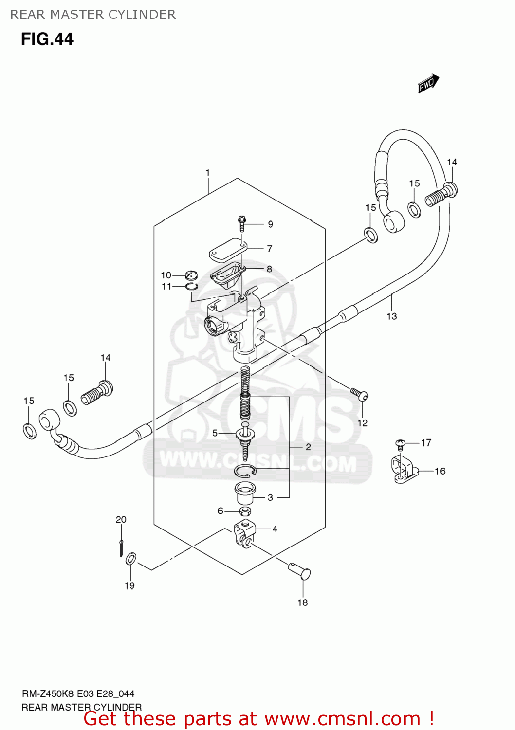REAR MASTER CYLINDER RM-Z450 2008 (K8) USA (E03) RMZ450 RM Z450