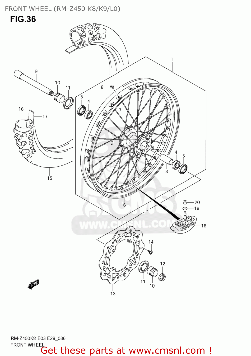 FRONT WHEEL (RM-Z450 K8/K9/L0) RM-Z450 2010 (L0) USA (E03) RMZ450 RM Z450