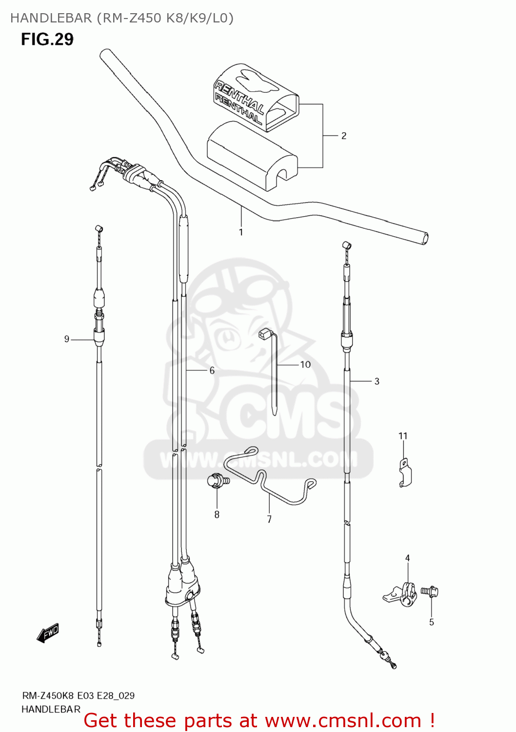 HANDLEBAR (RM-Z450 K8/K9/L0) RM-Z450 2010 (L0) USA (E03) RMZ450 RM Z450
