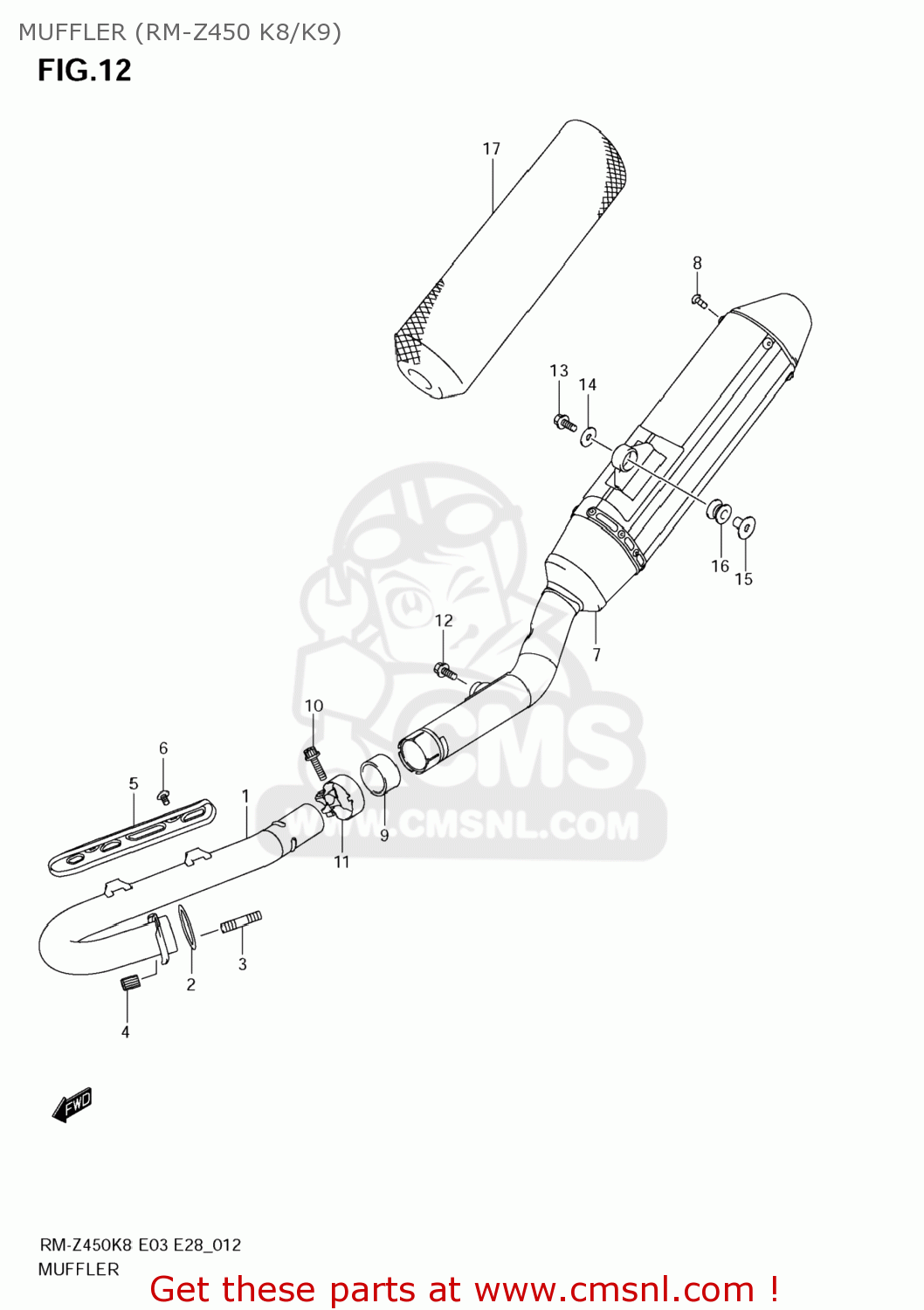 MUFFLER (RM-Z450 K8/K9) RM-Z450 2010 (L0) USA (E03) RMZ450 RM Z450