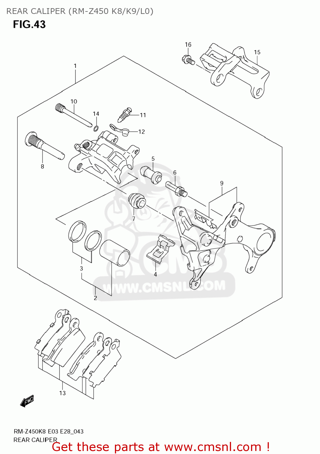 REAR CALIPER (RM-Z450 K8/K9/L0) RM-Z450 2010 (L0) USA (E03) RMZ450 RM Z450