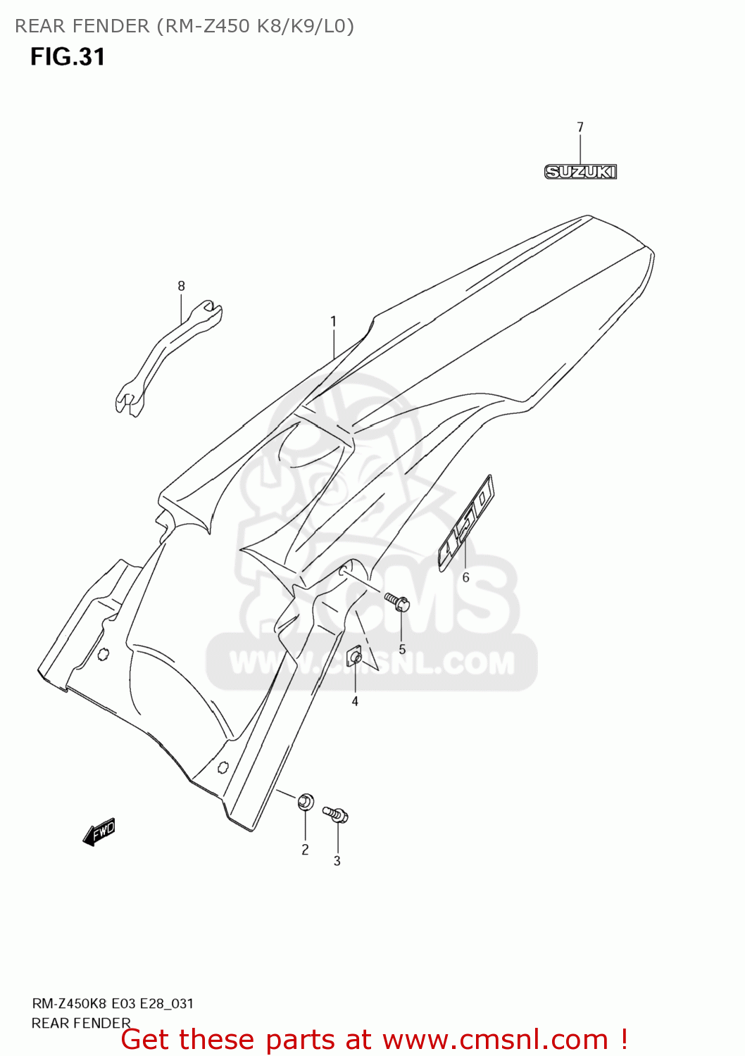REAR FENDER (RM-Z450 K8/K9/L0) RM-Z450 2010 (L0) USA (E03) RMZ450 RM Z450