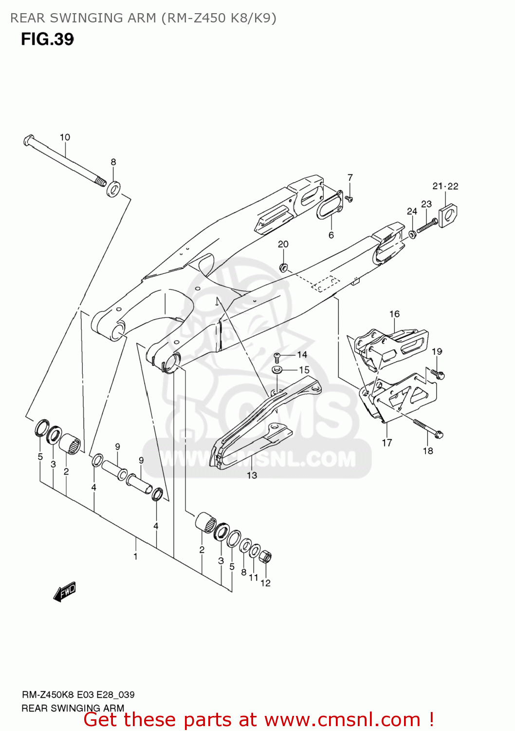 REAR SWINGING ARM (RM-Z450 K8/K9) RM-Z450 2010 (L0) USA (E03) RMZ450 RM Z450