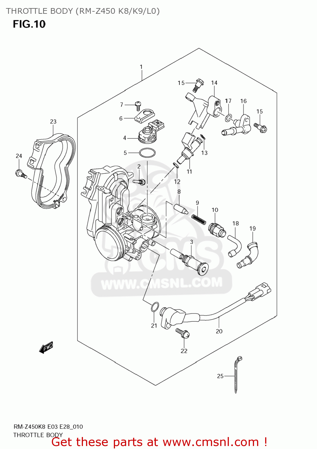 THROTTLE BODY (RM-Z450 K8/K9/L0) RM-Z450 2011 (L1) USA (E03) RMZ450 RM Z450