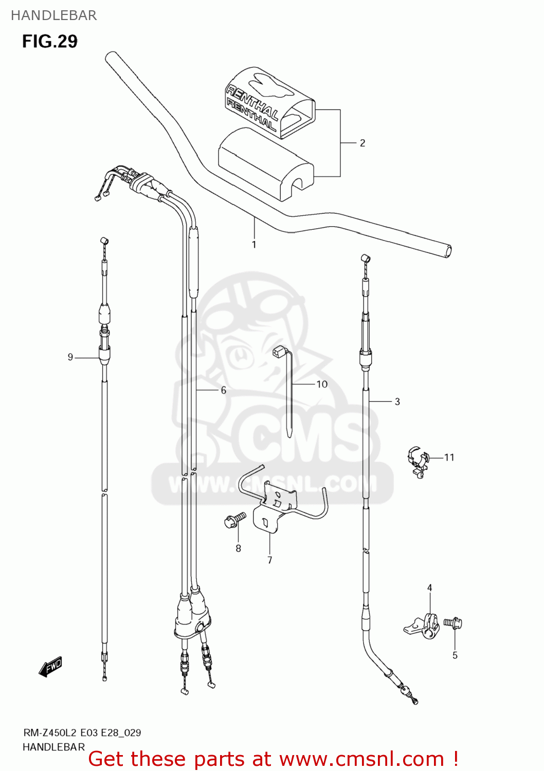 HANDLEBAR RM-Z450 2012 (L2) USA (E03) RMZ450 RM Z450