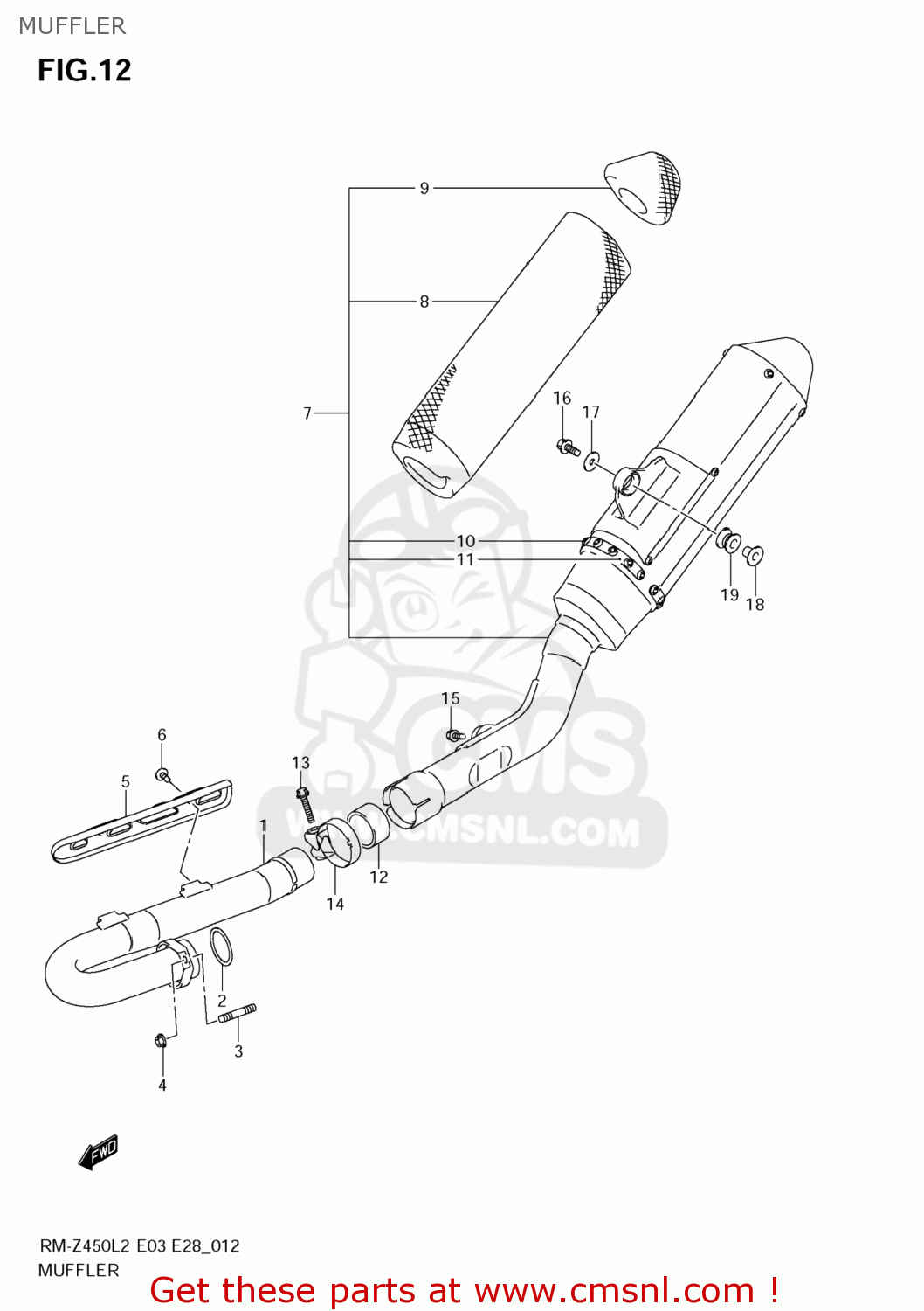 MUFFLER RM-Z450 2012 (L2) USA (E03) RMZ450 RM Z450