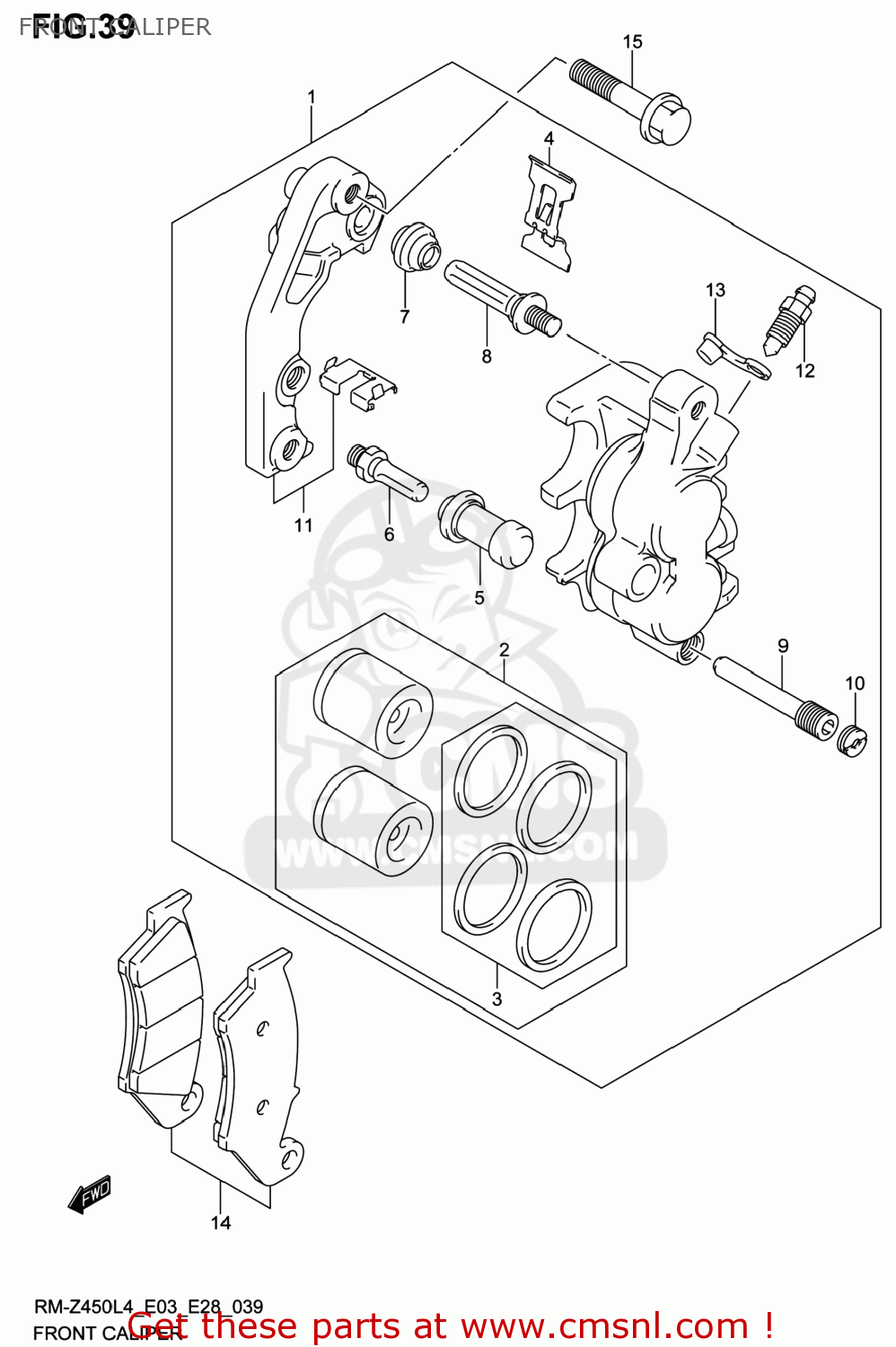 FRONT CALIPER RM-Z450 2014 (L4) USA (E03) RMZ450 RM Z450