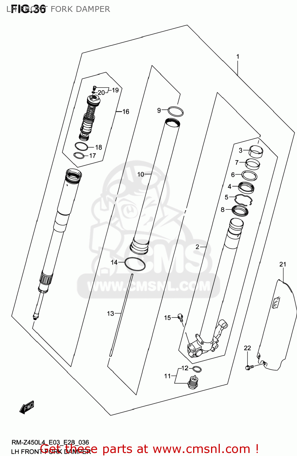 LH FRONT FORK DAMPER RM-Z450 2014 (L4) USA (E03) RMZ450 RM Z450