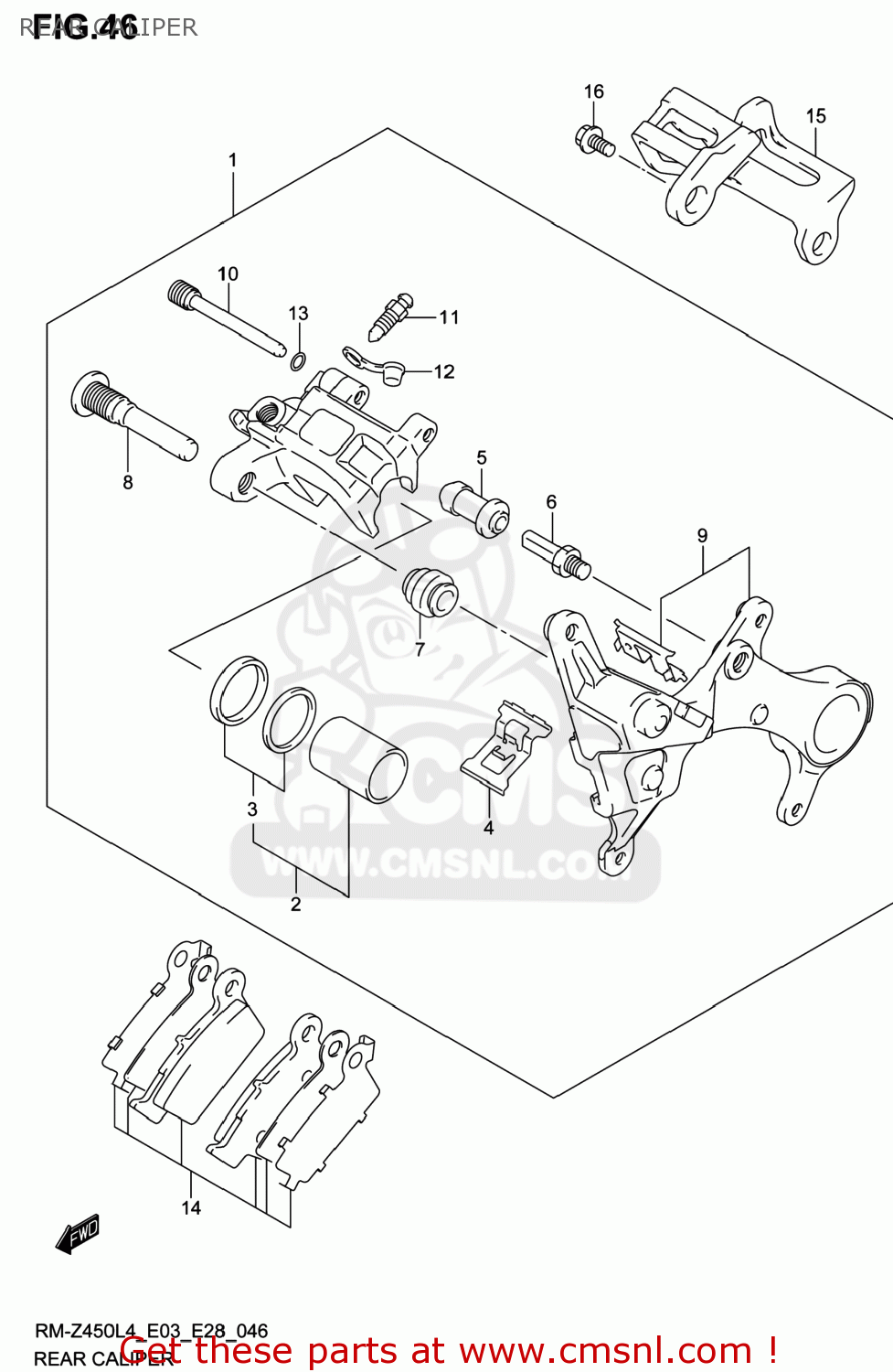 REAR CALIPER RM-Z450 2014 (L4) USA (E03) RMZ450 RM Z450