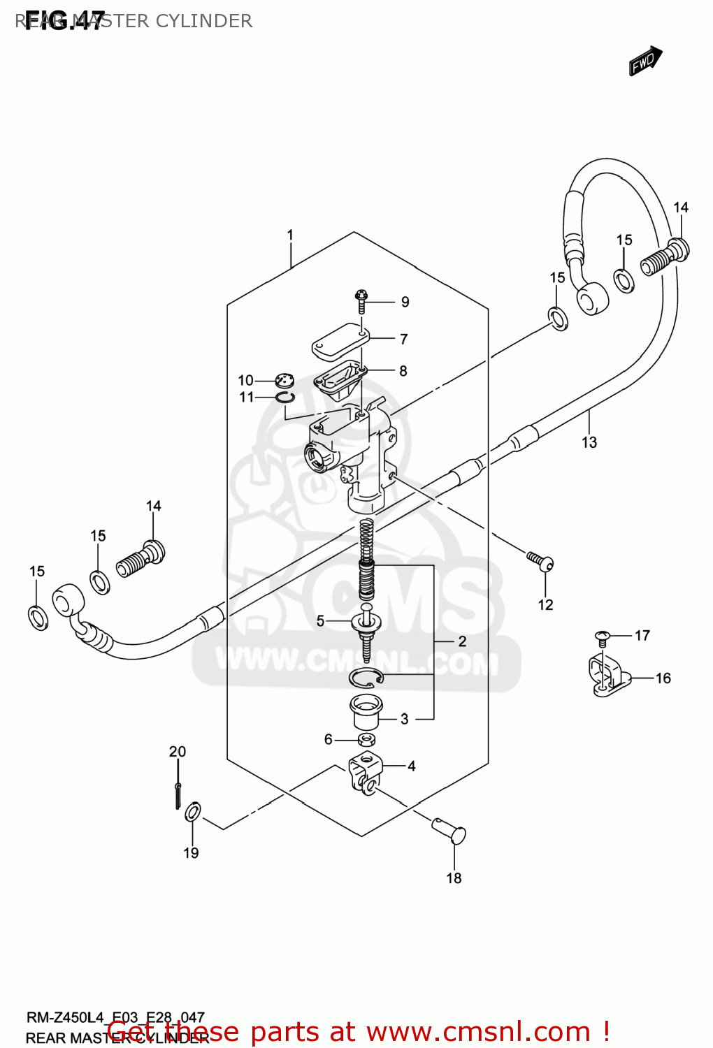 REAR MASTER CYLINDER RM-Z450 2014 (L4) USA (E03) RMZ450 RM Z450