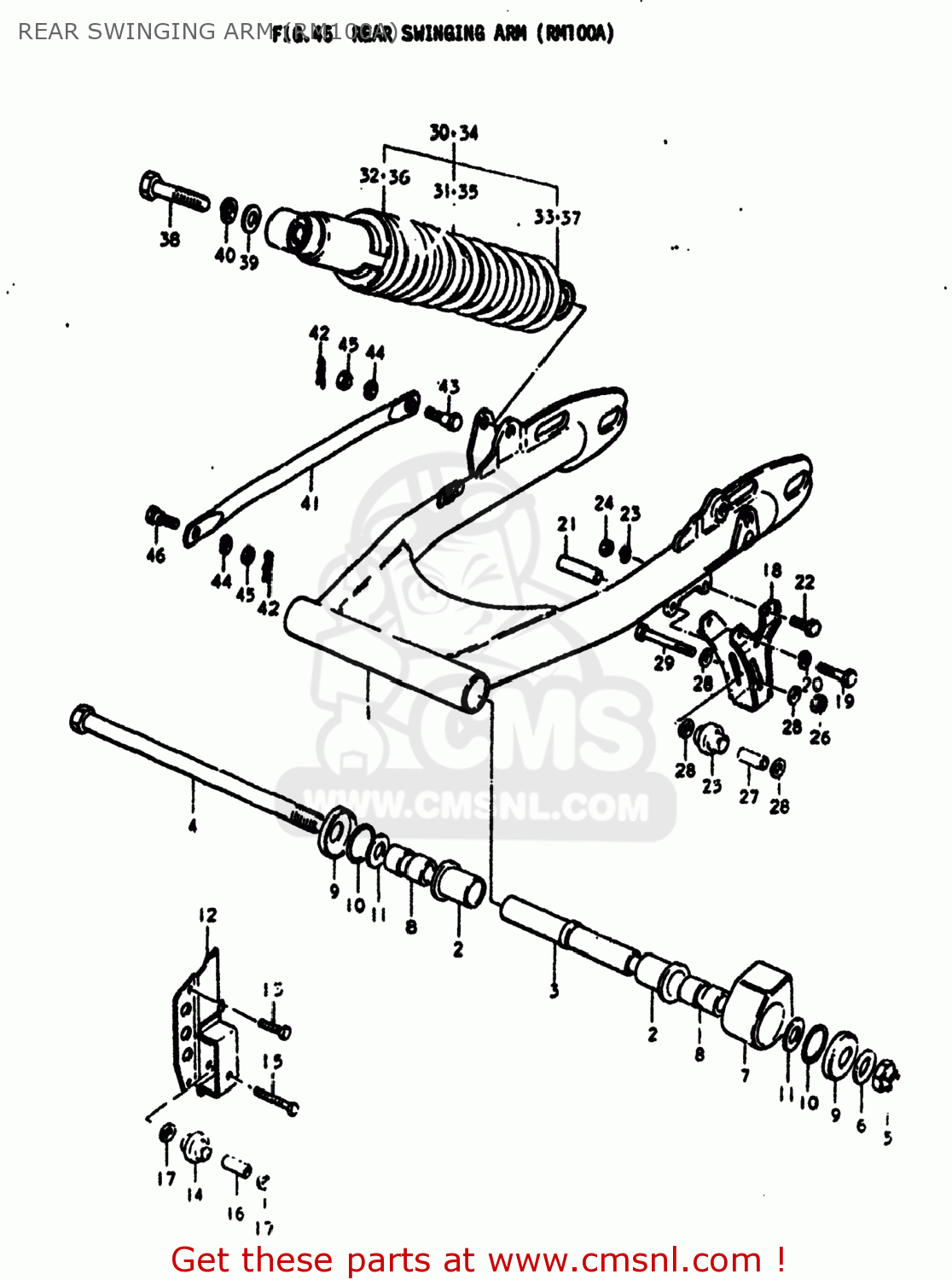 REAR SWINGING ARM (RM100A) RM100 1977 (B) USA (E03)