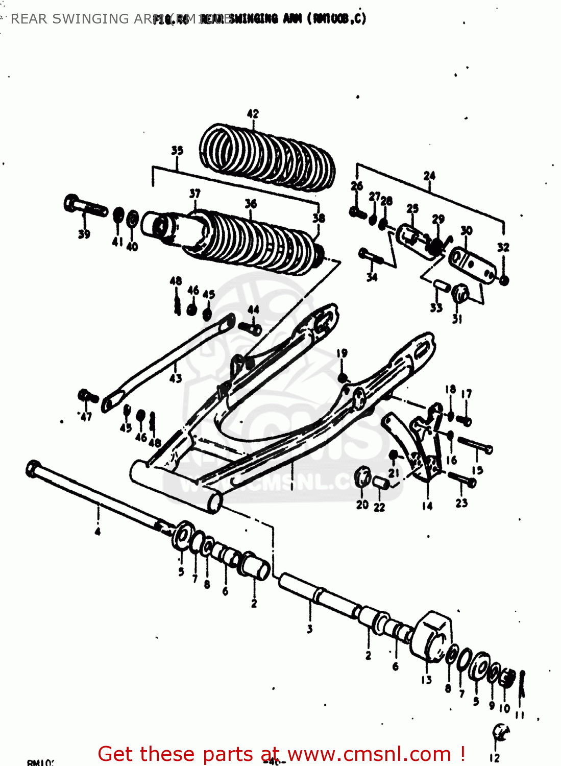 REAR SWINGING ARM (RM100B RM100 1977 (B) USA (E03)