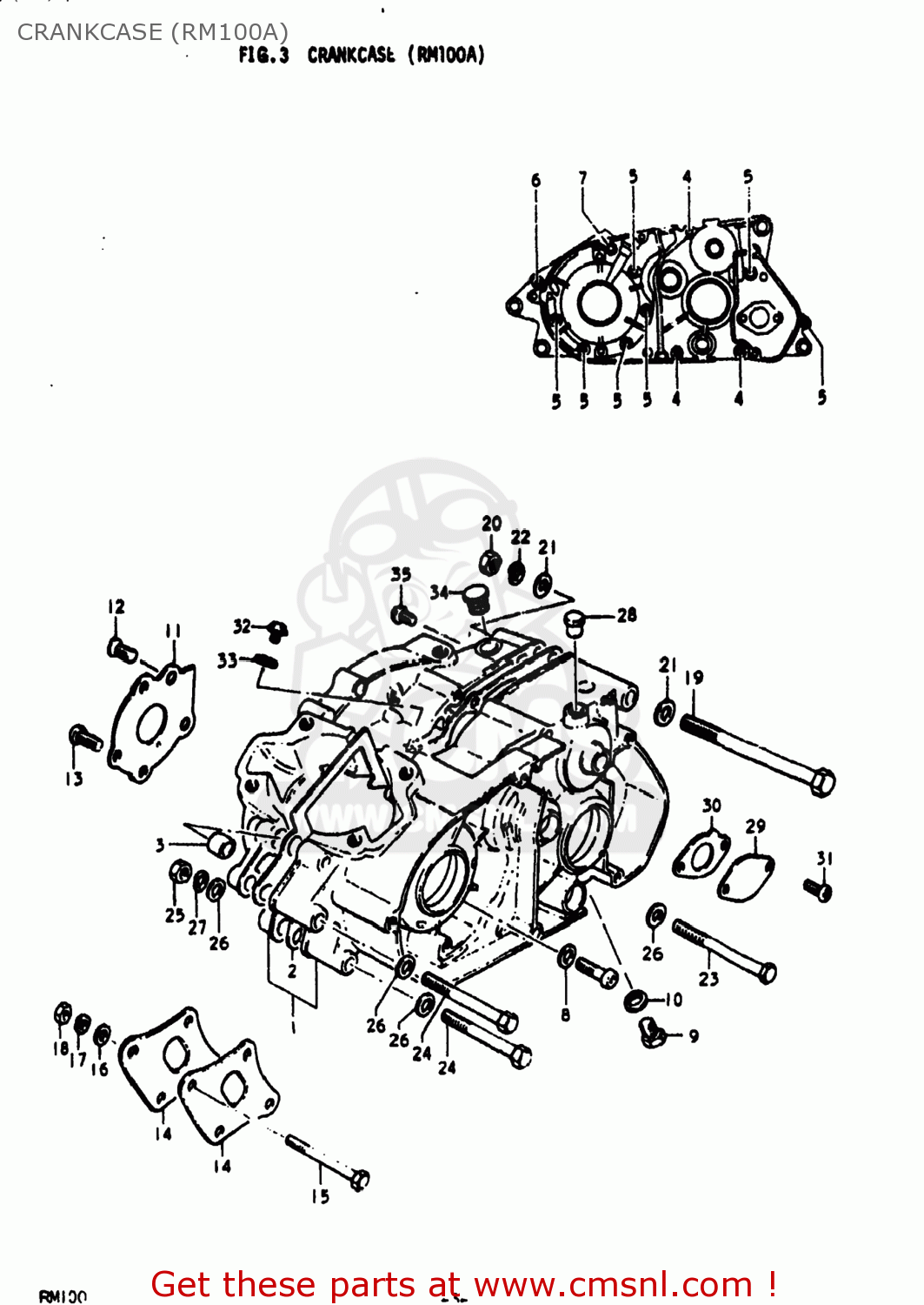 CRANKCASE (RM100A) RM100 1978 (C) USA (E03)