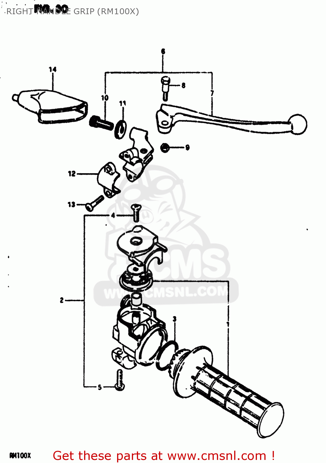 RIGHT HANDLE GRIP (RM100X) RM100 1980 (T) USA (E03)